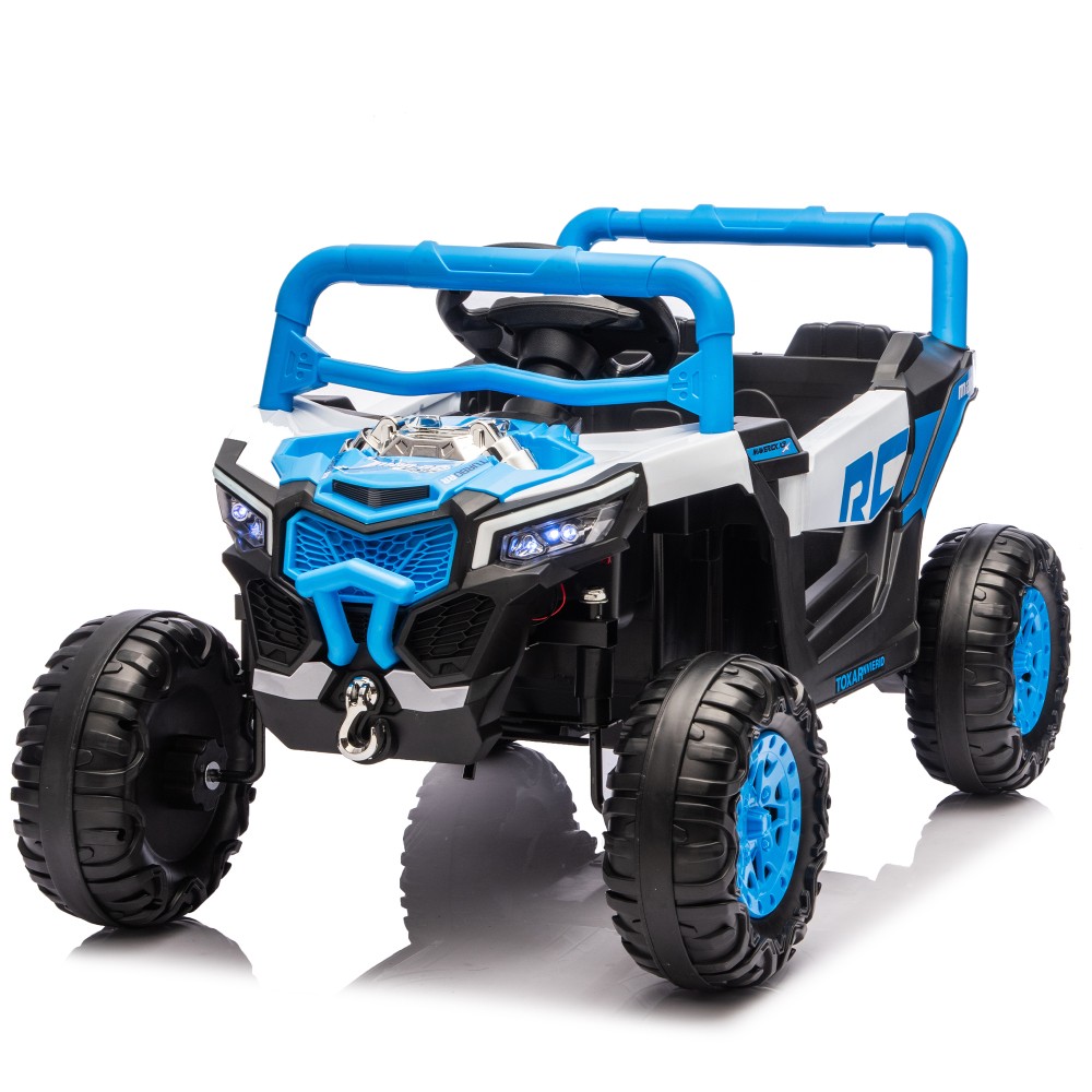 12V Kids Ride On Electric UTV, Anti-Slip Wheels w Front Shock Absorbers, Blue