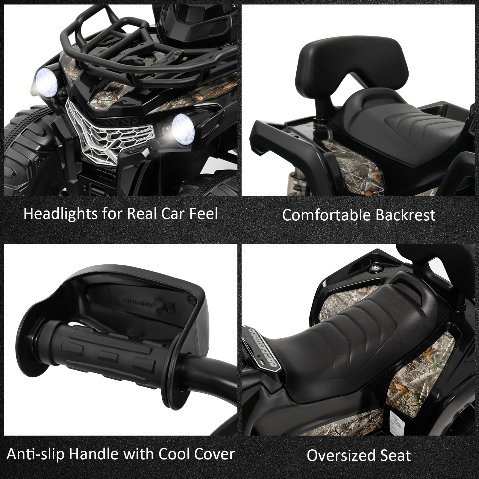 12V Kids Ride On ATV Electric 4-Wheeler Quad 2 Speeds w/ Mp3 & Headlights Black