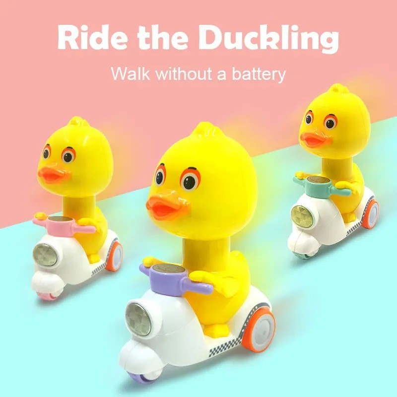 1 Pc Cute Duck Press Car Baby Toy Manual Push Free Rotation Head Mini Car