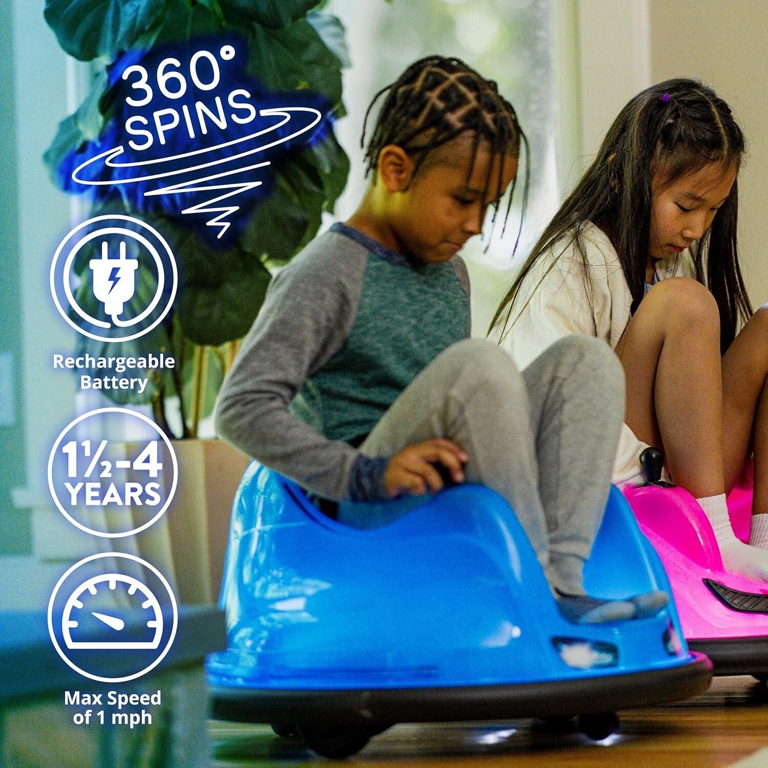Fun 6V Blue Glow Bumper Car for Toddlers – 360° Spin & Joyful Bumping Action