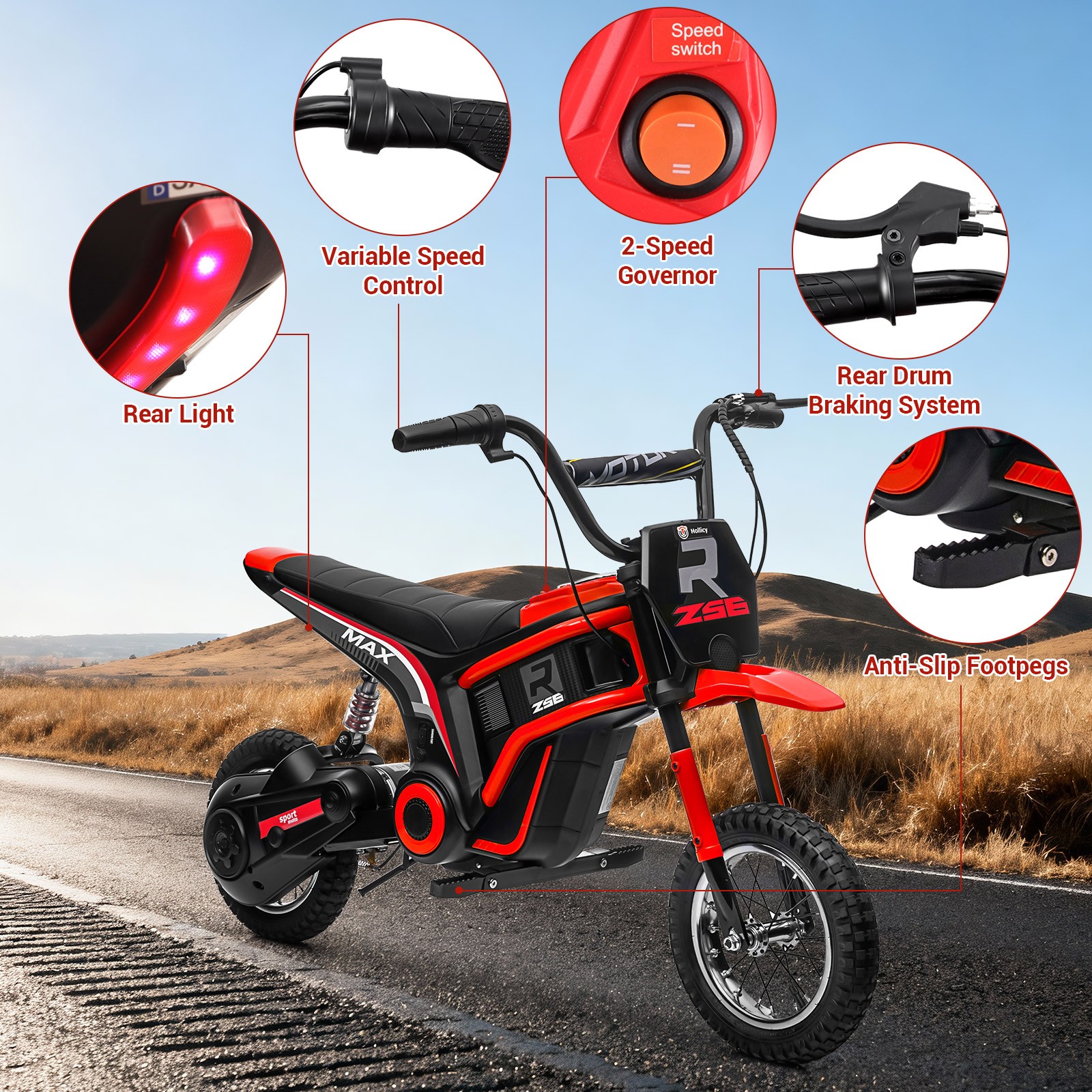 24V Ride on Dirt Bike 350W Electric Motorcycle Off Road Bike Toys for 3-12 Kids
