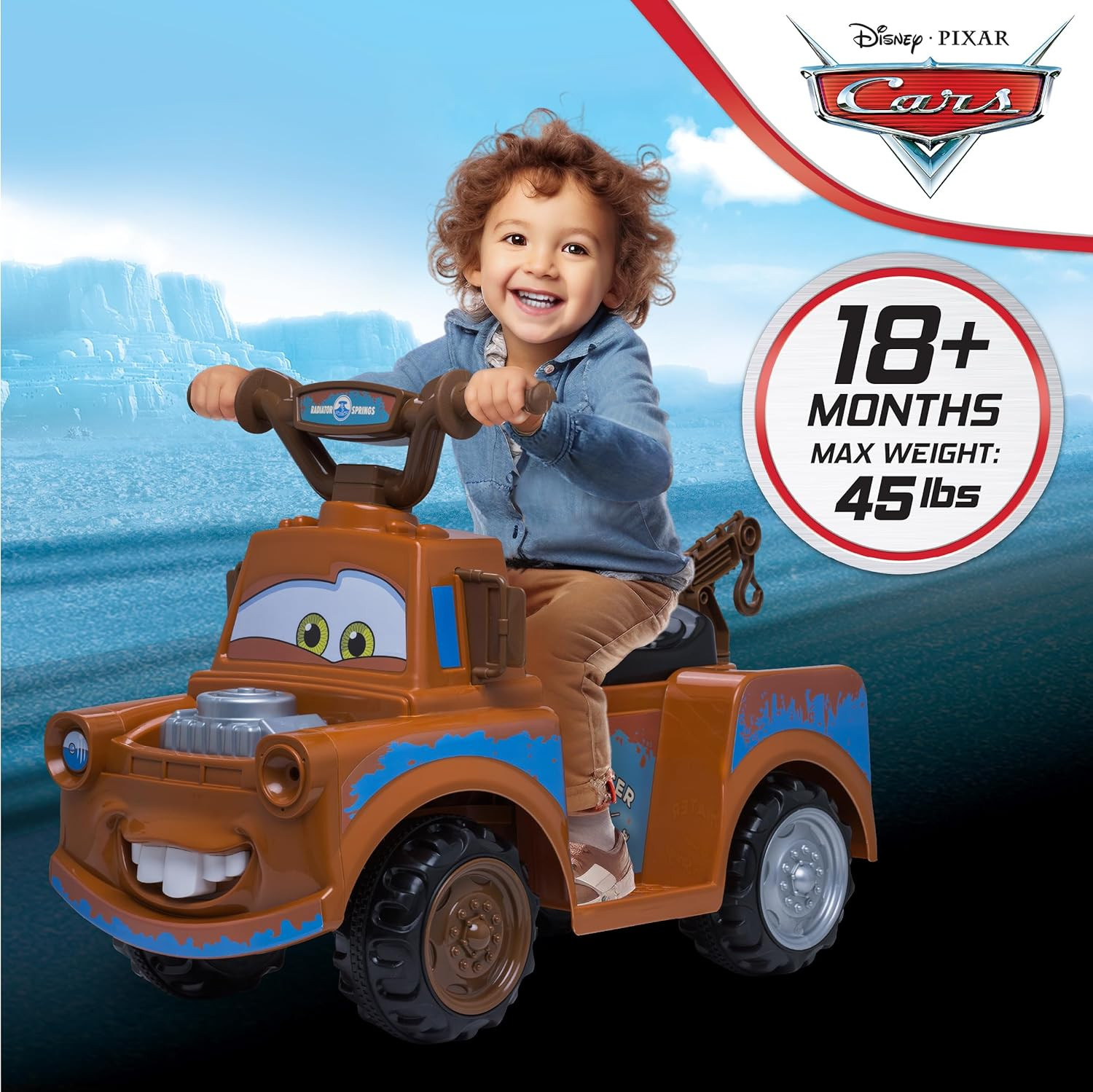 Toddler Disney Cars 3 Tow-Mater Electric Quad Ride-On, Kids 1.5-3 Years Old, 6 V