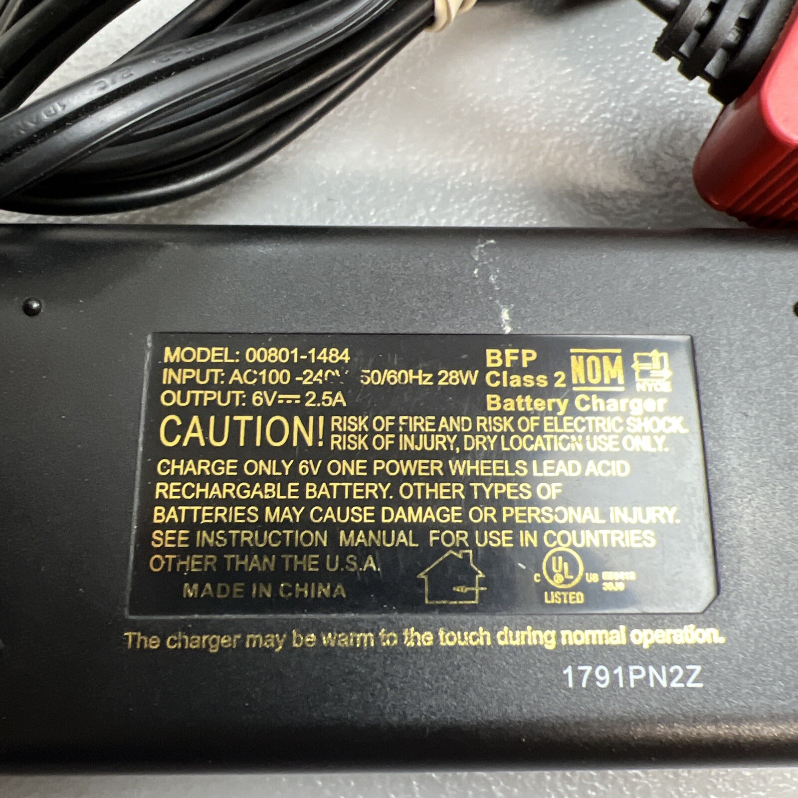 Fisher Price Power Wheels 6-Volt Quick Battery Charger 00801-1484