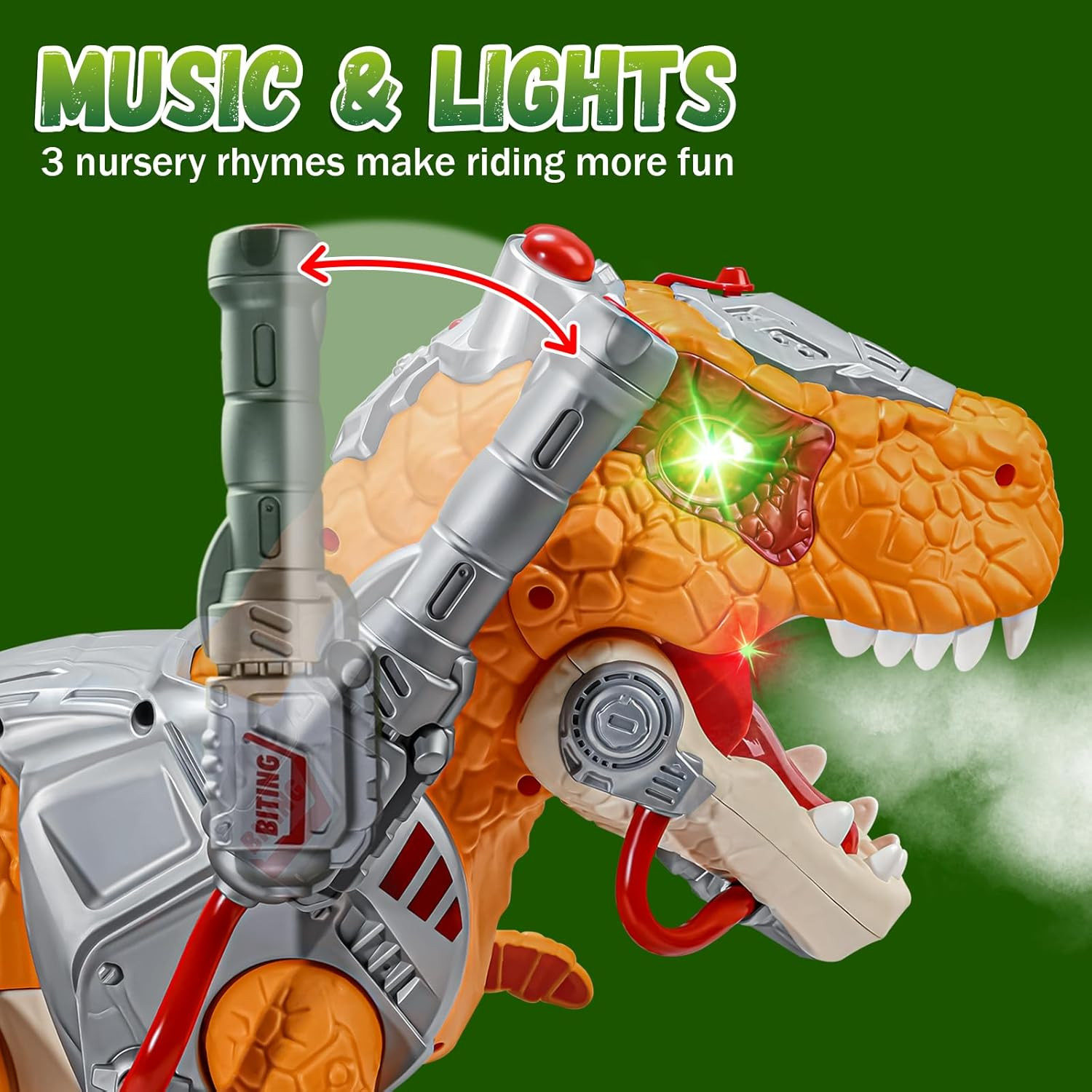Dinosaur Ride on Toy Cars for Kids, Toddler Electric Ride on Toys with Music, Li
