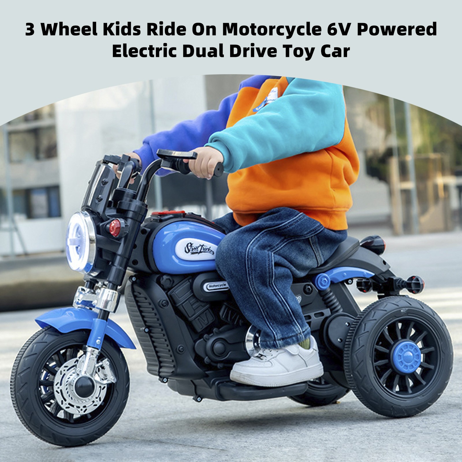 🏍️3 Wheel Kids Ride On Motorcycle 6V Powered Electric Dual Drive Toy Car Blue