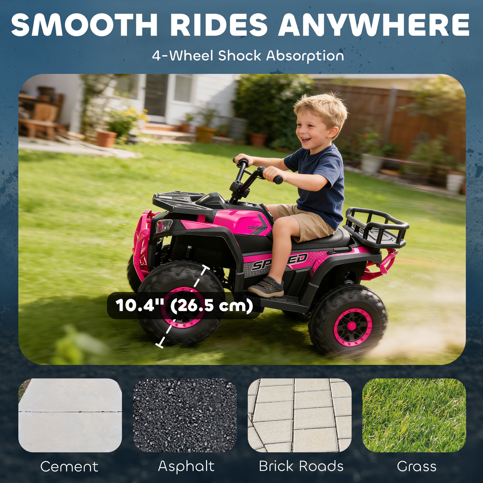 12V Kids ATV, 4 Wheeler with Spring Suspension, Storage, Pink