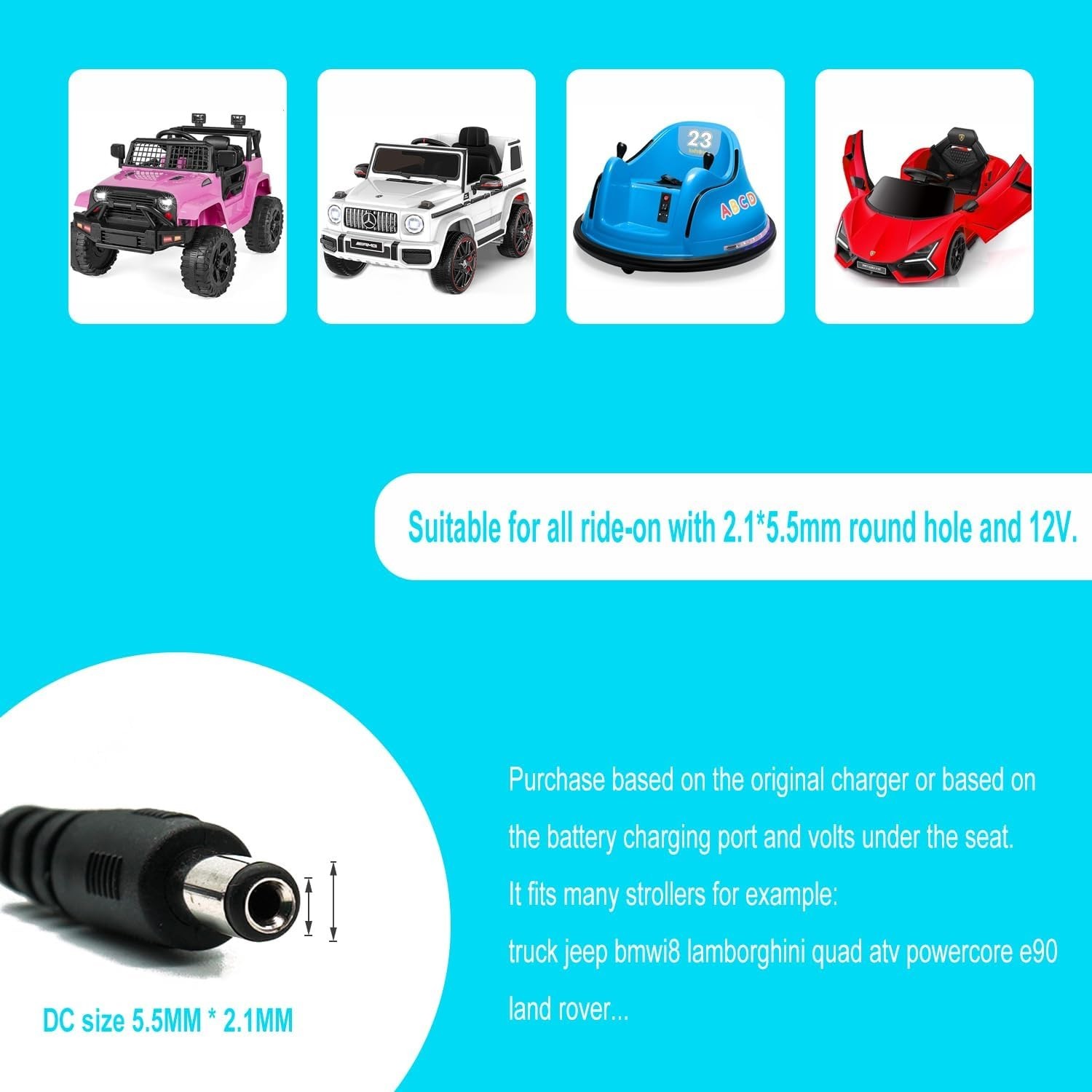 Cargador De 12 V Para Ninos Electric Ride-ons Cars Bateria Universal De 12 V…