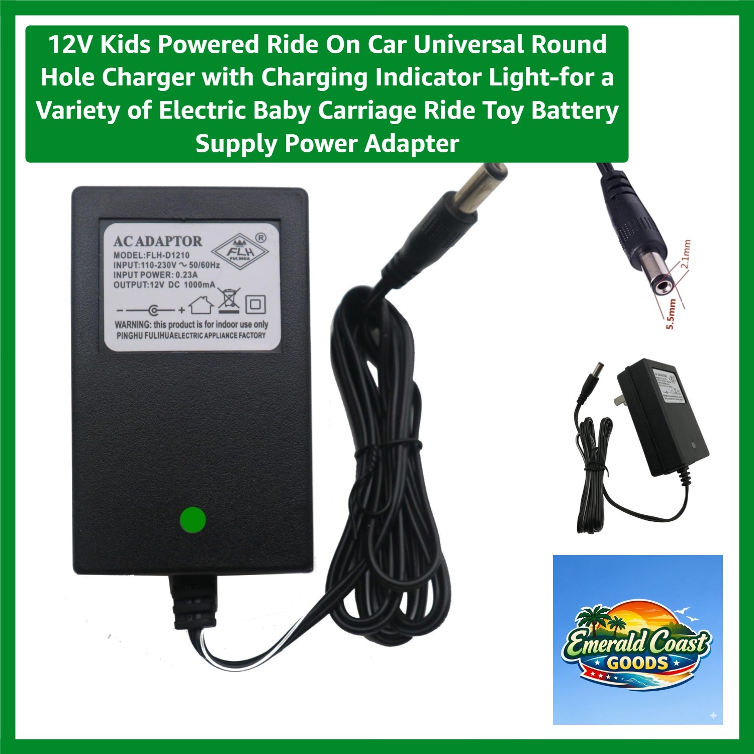 12V Kids Powered Ride On Car Universal Round Hole Charger with Charging Indic…