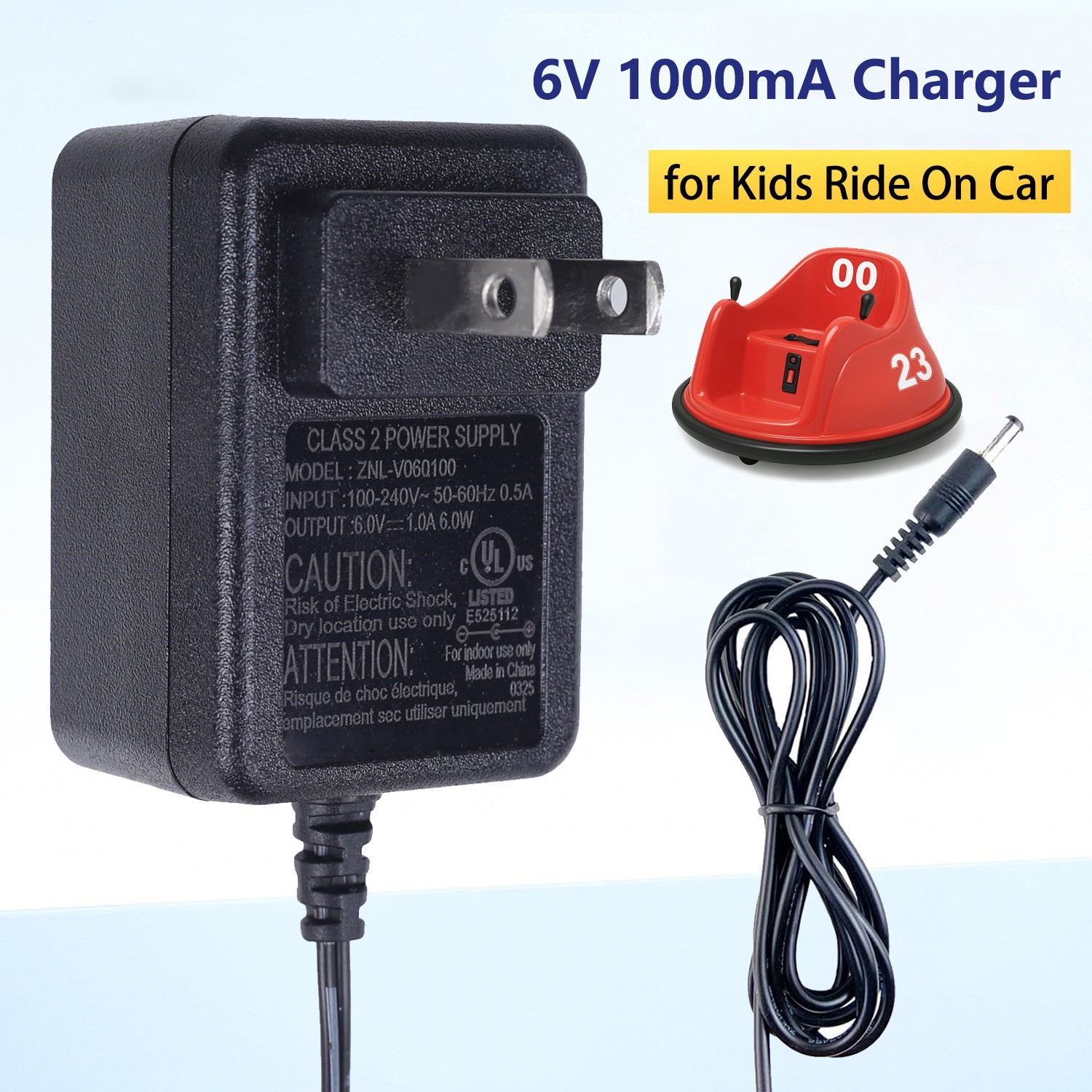 6V Jeep SUV Bumper Power Adapter,6V Battery Charger for Kids Ride On Cars Toys