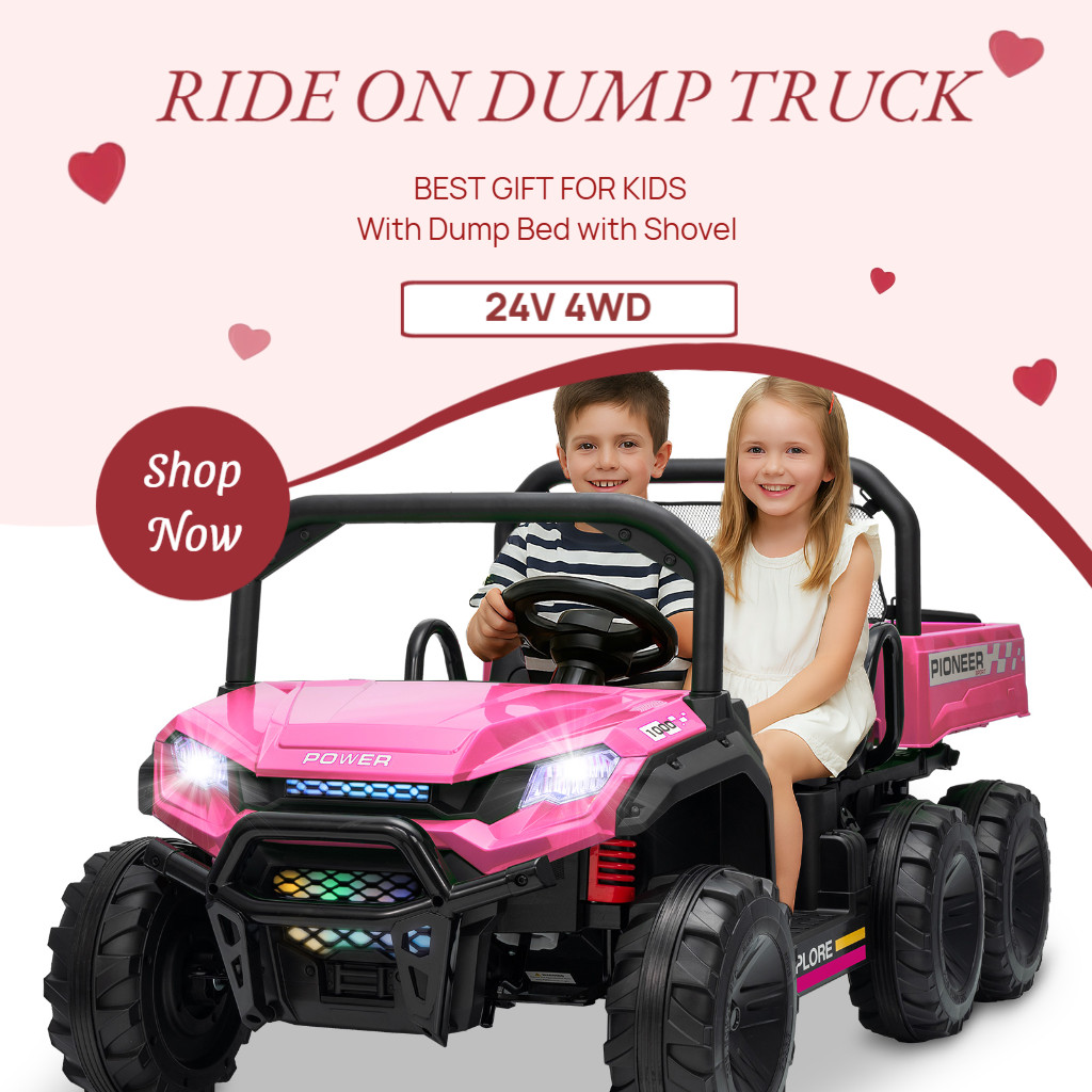 Kids 2 Seater Ride on Car 24V Electric Dump Truck 4WD UTV w/Parental Remote LED
