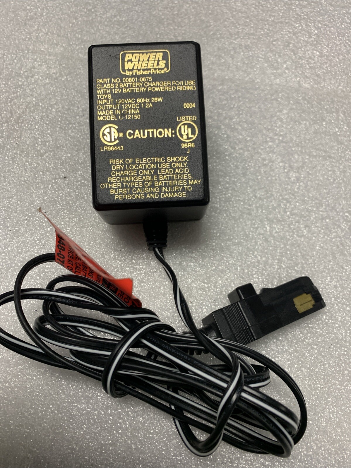 Fisher Price Power Wheels 00801-0675 Class 2 Battery Adapter Charger 12V OEM
