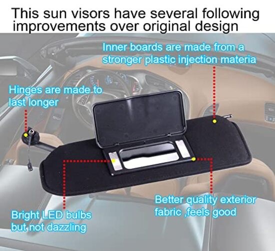 Automotive Sun Visors with Updated Vanity Lights LED Bulb Compatible for