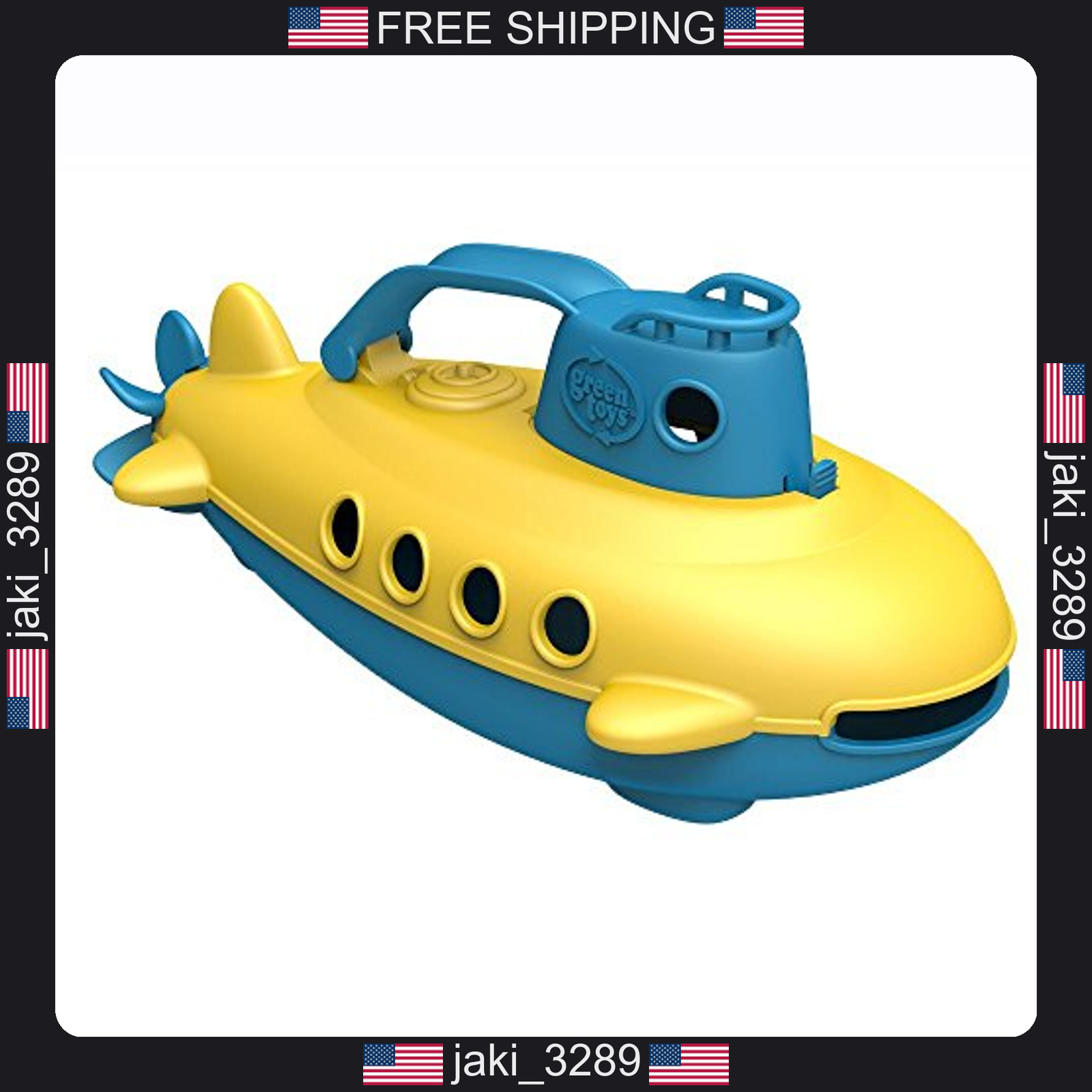 Green Toys Submarine, Blue/Yellow – Pretend Play, Motor Skills, Kids Bath Toy