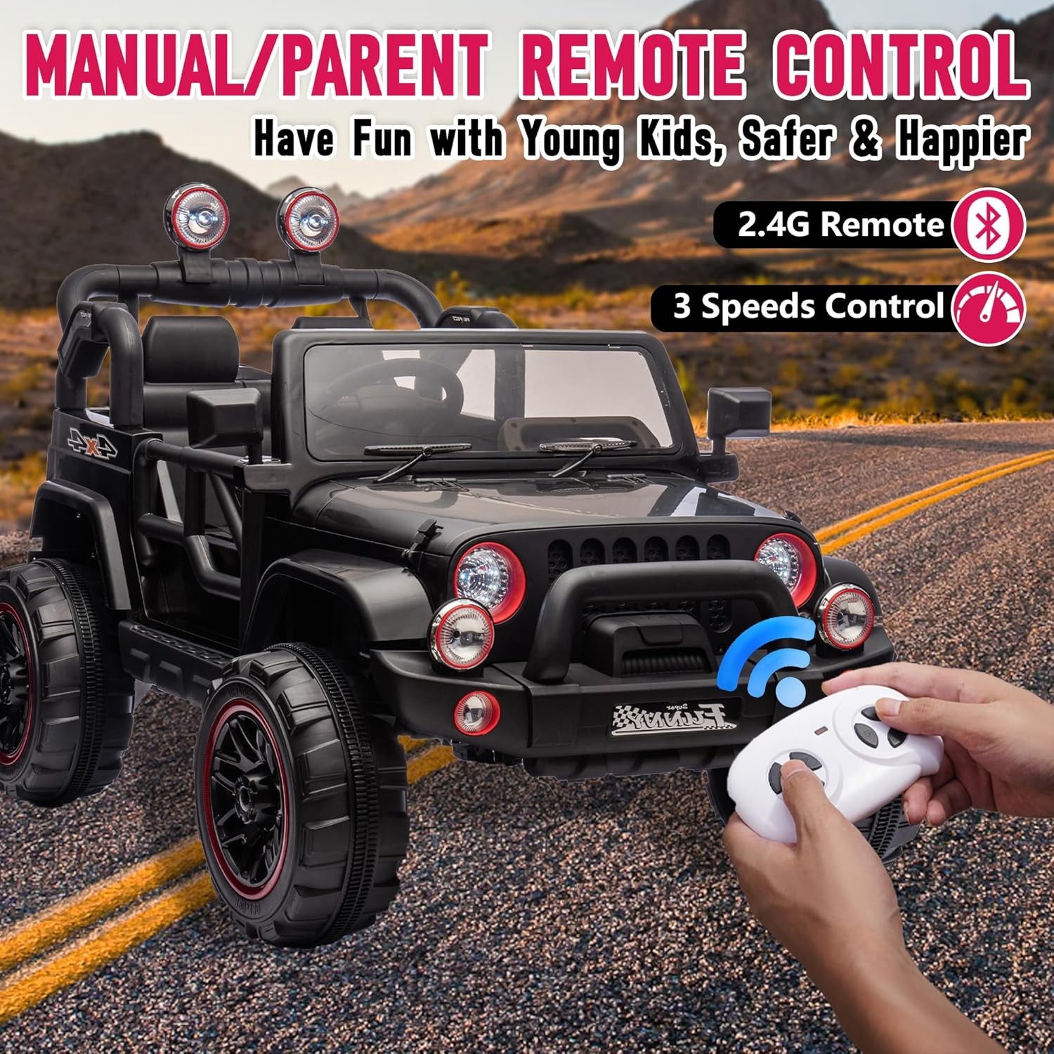 24V 2 Seaters Kids Ride on Truck Electric Car Toys with Remote 20in Width Seat