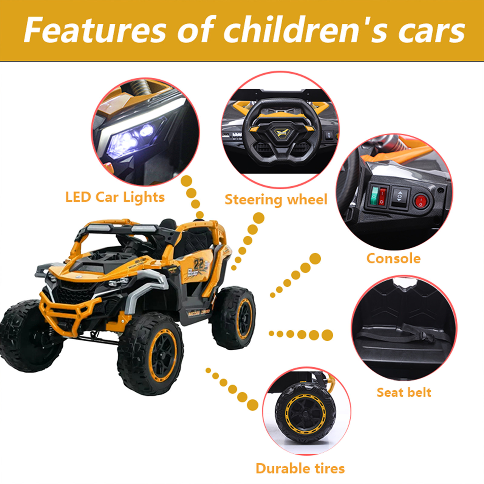 12V Ride on Models Truck Car Kids Electric 2 Seater UTV For 3-6 Years Old Yellow
