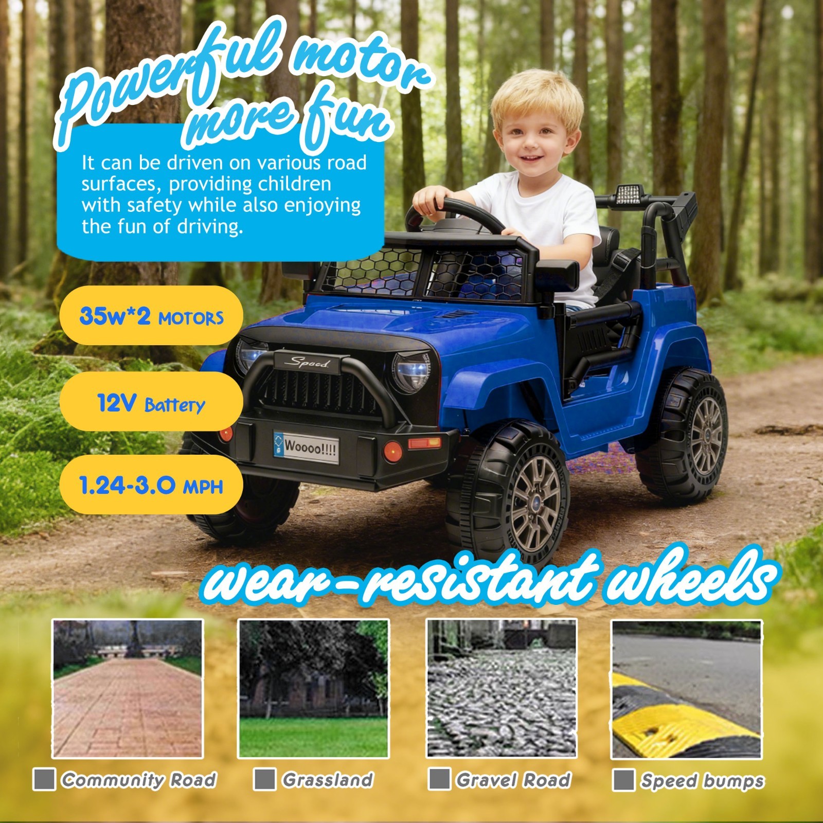 12V Kids Ride On Toys Truck w/Remote, Electric Toddler Ride on Car for Kids,Blue