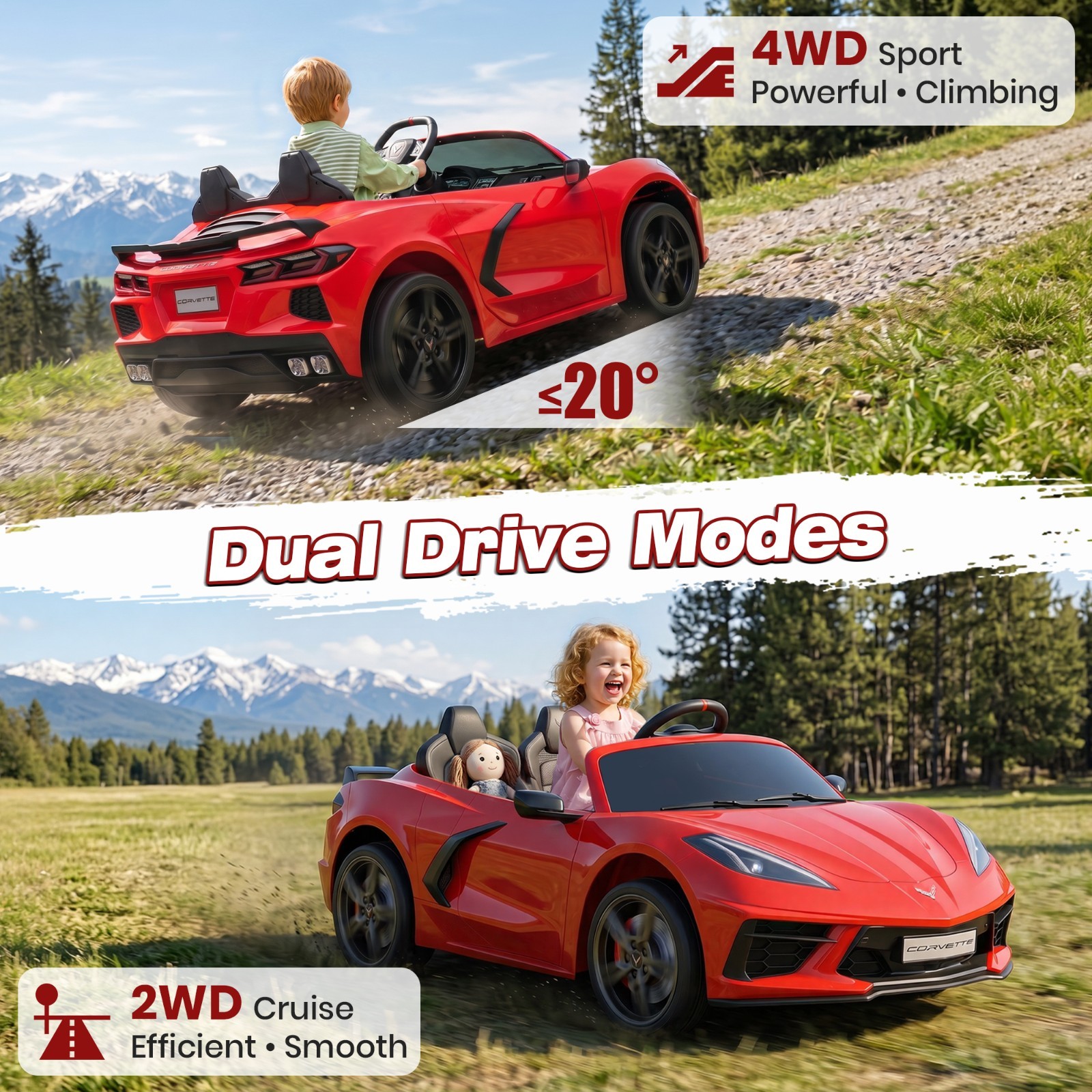 24V 4WD Kids Ride On Car 4 Motors 7AH Battery, LED, MP3, Spring Suspension, Gift