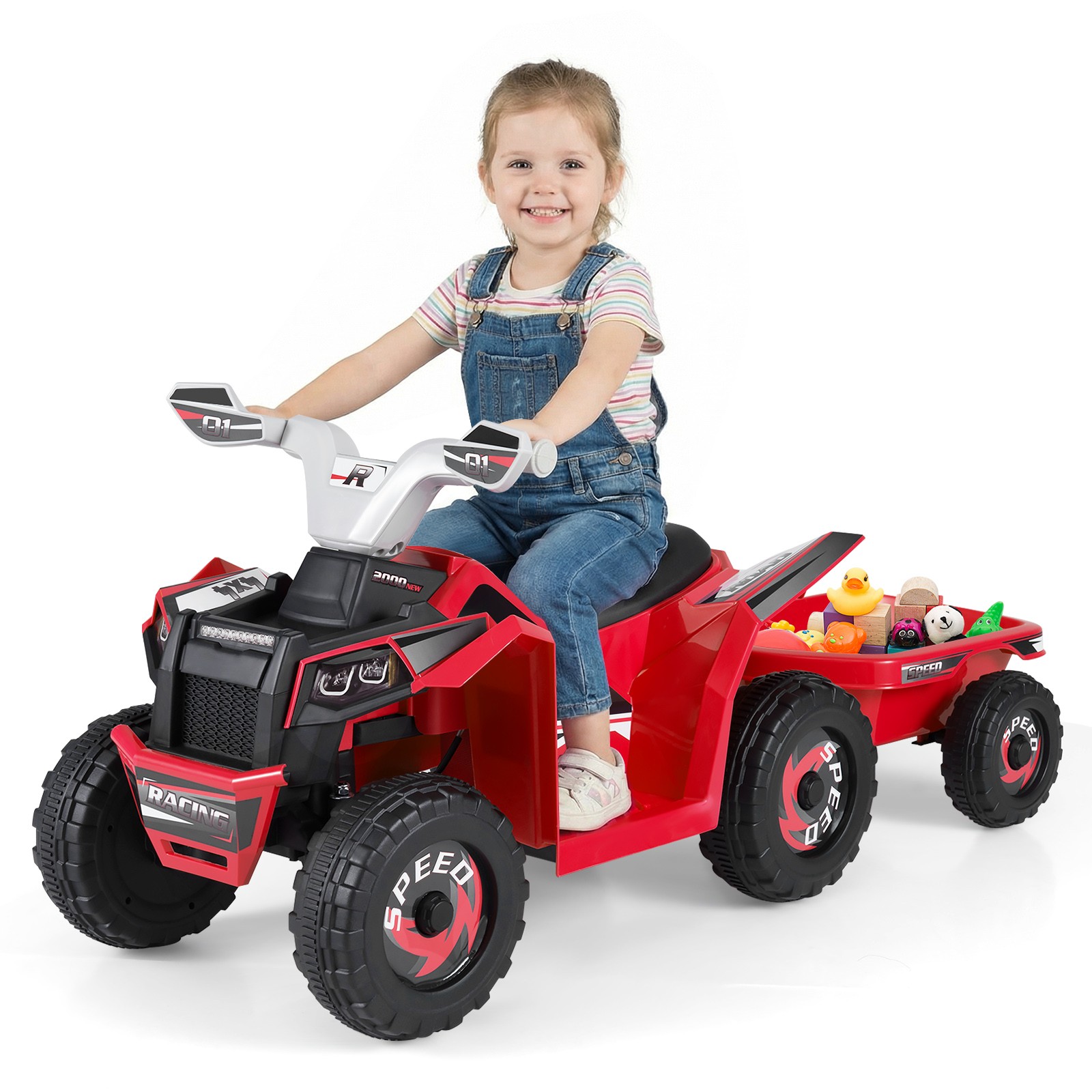 Kids Electric ATV Car, 6V Battery-Powered Ride on Toy w/Removable Back Trailer