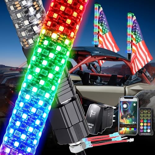 2PCS 2FT Fat Whip Lights UTV Whip Lights with Rocker Switch,High 2FT-2PCS