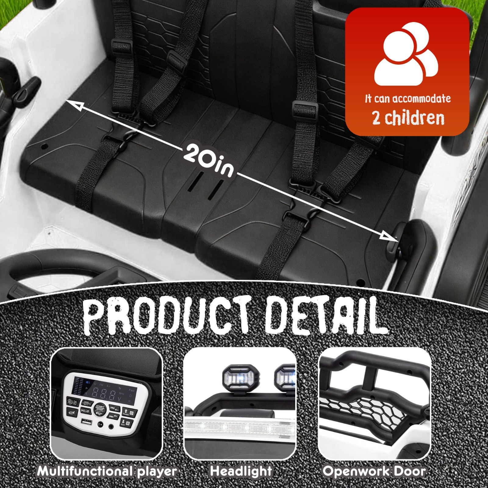 24V 2 Seater Electric Car Ride on Truck for Kids w/Remote,Power Wheels Jeep,Whit