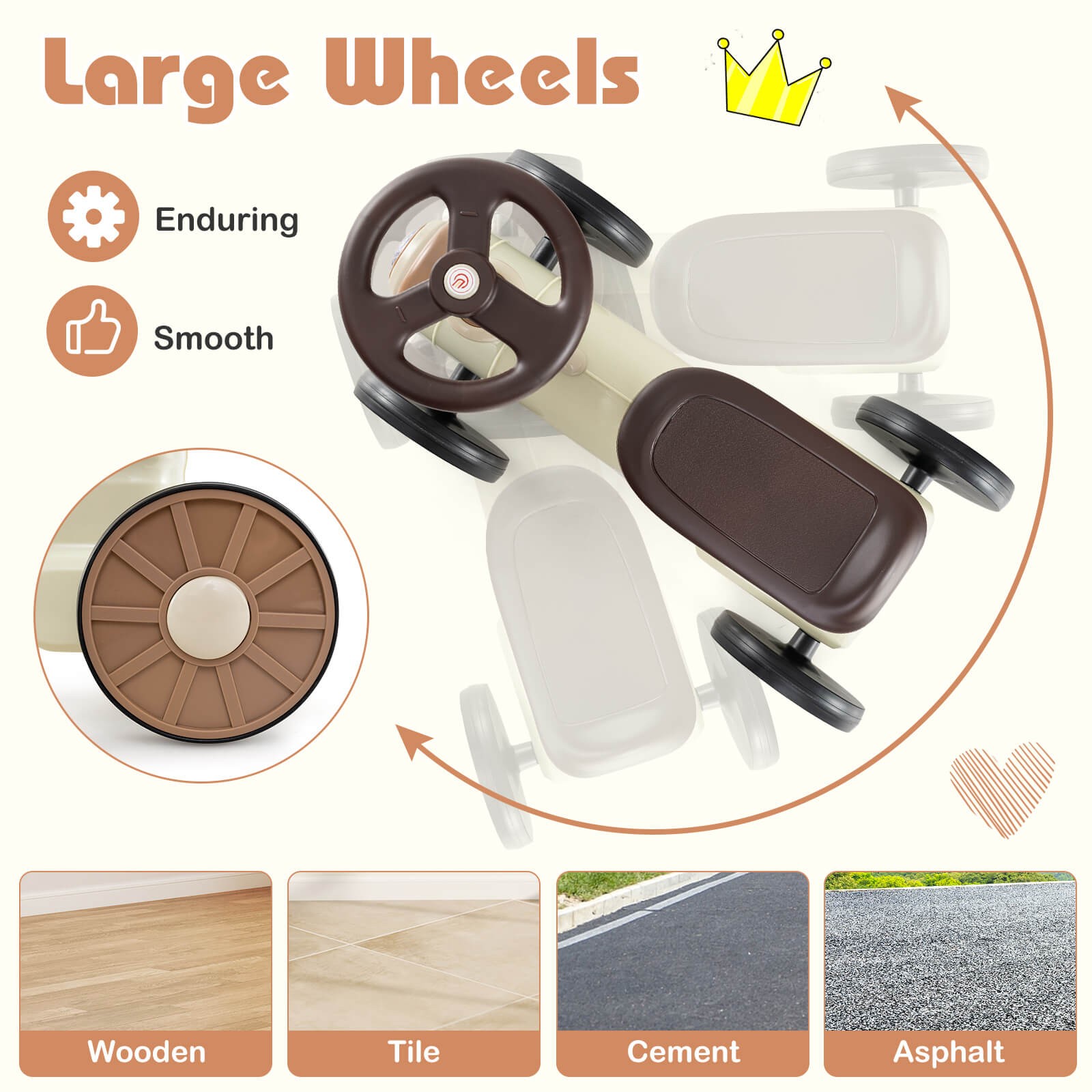 Ride on Push Car w/ Storage Compartment & Train Whistle Sound Button