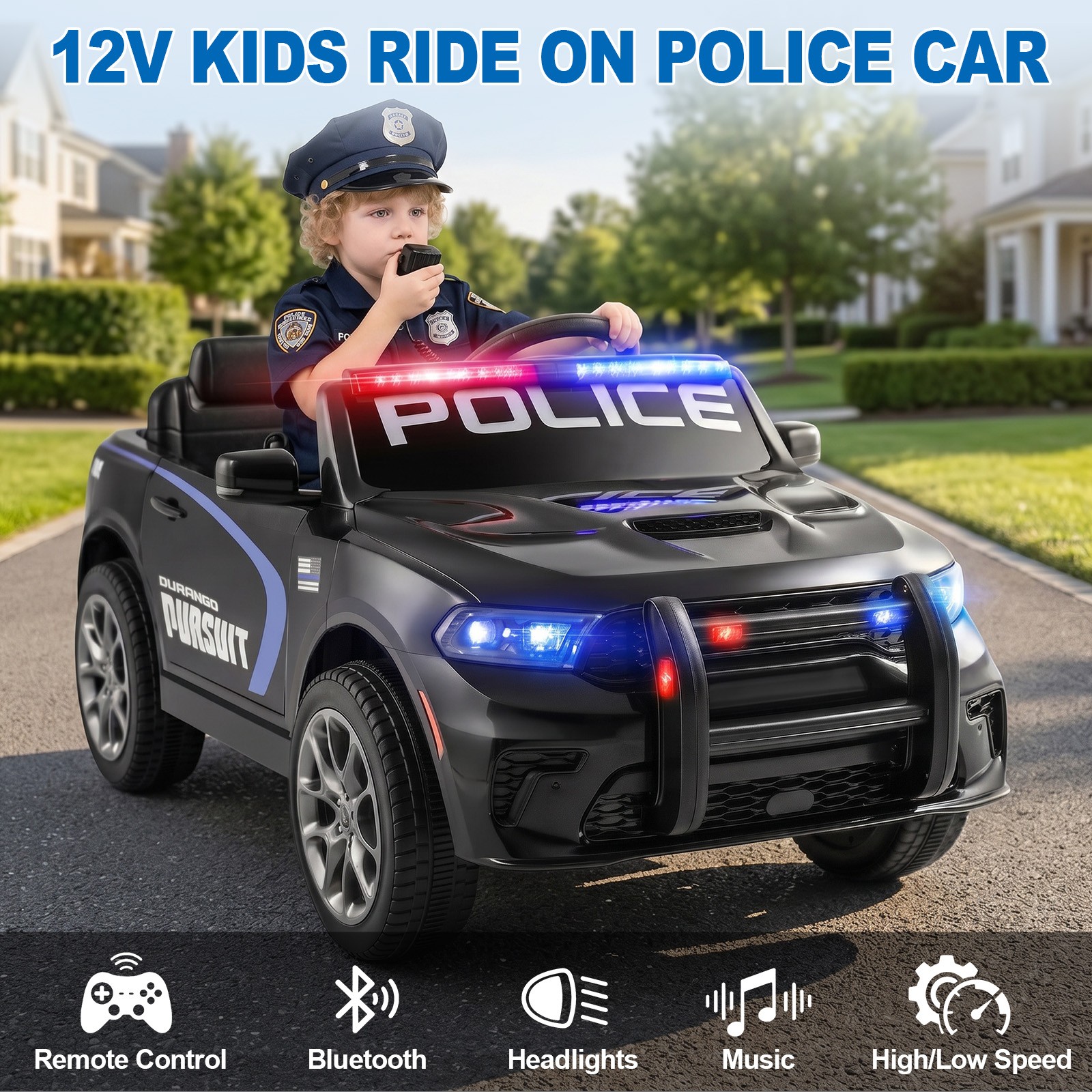 Electric 12V Kids Ride On Police Car Dodge Durango w/LED,Megaphone,Music,Remote