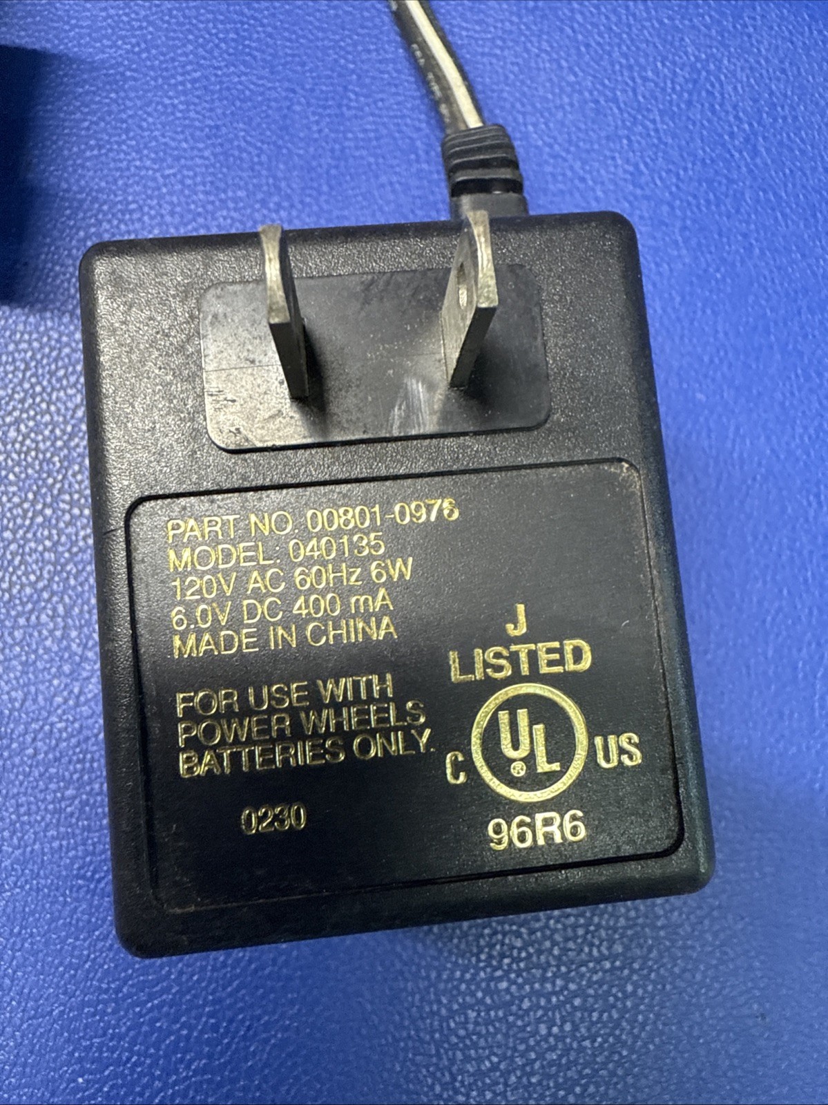 Fisher Price Power Wheels 6 Volt Battery Charger 00801-0976 Model 040135 OEM