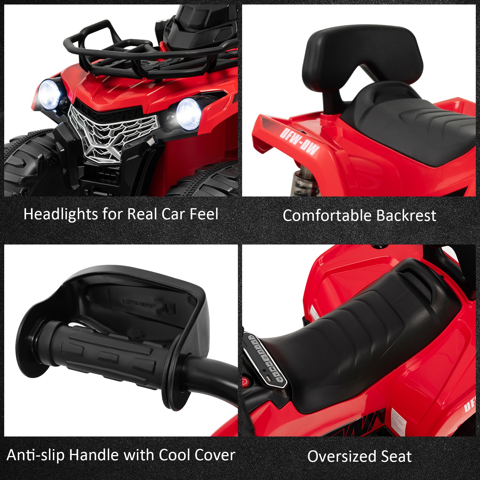 12V 2 Speeds Kids Ride ATV Electric 4-Wheeler Quad w/ Mp3 & Headlights Red