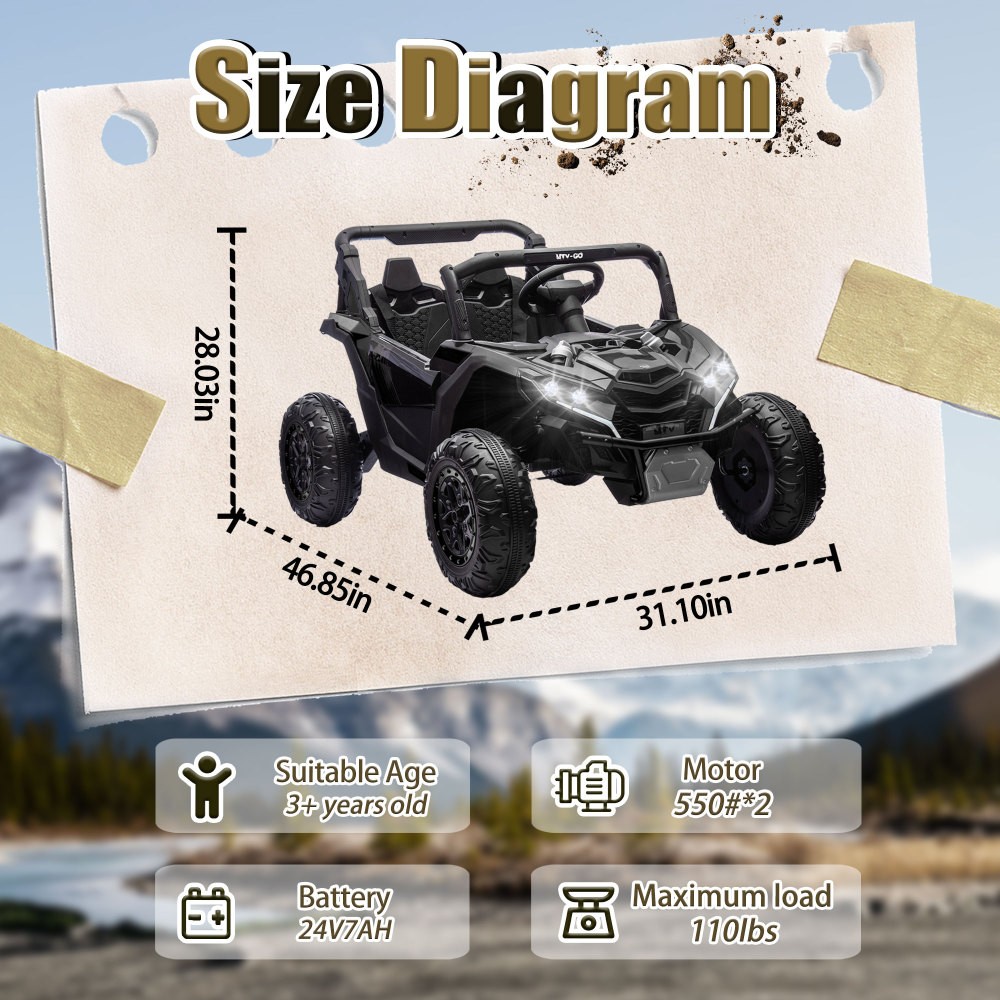 24V Two-Seater Kids Ride On UTV Car W/ Remote 4-Wheel Suspension Music Bluetooth