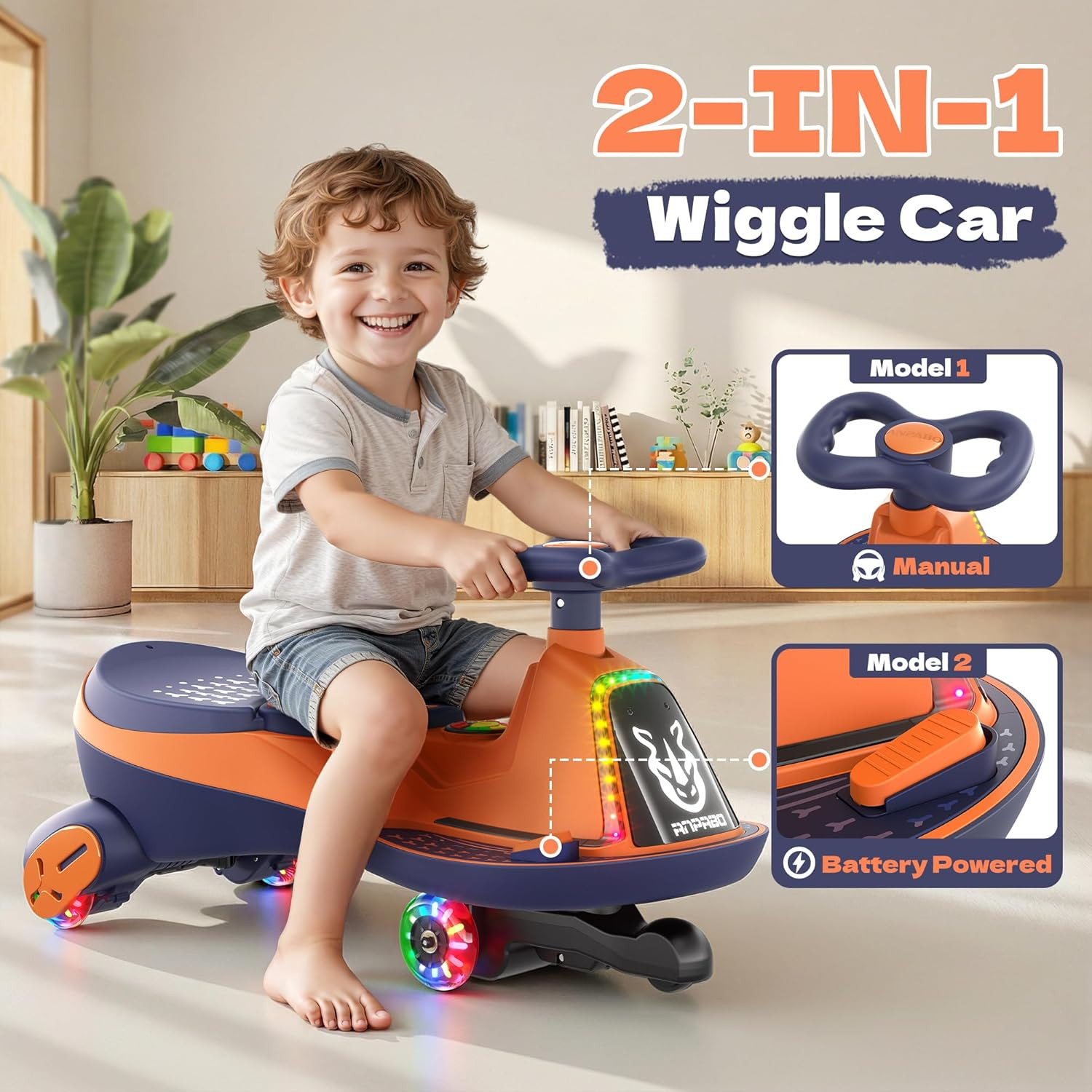 12V Electric Wiggle Car with Pedals 2 Seater 2X75W Motor Music Bluetooth Ride On