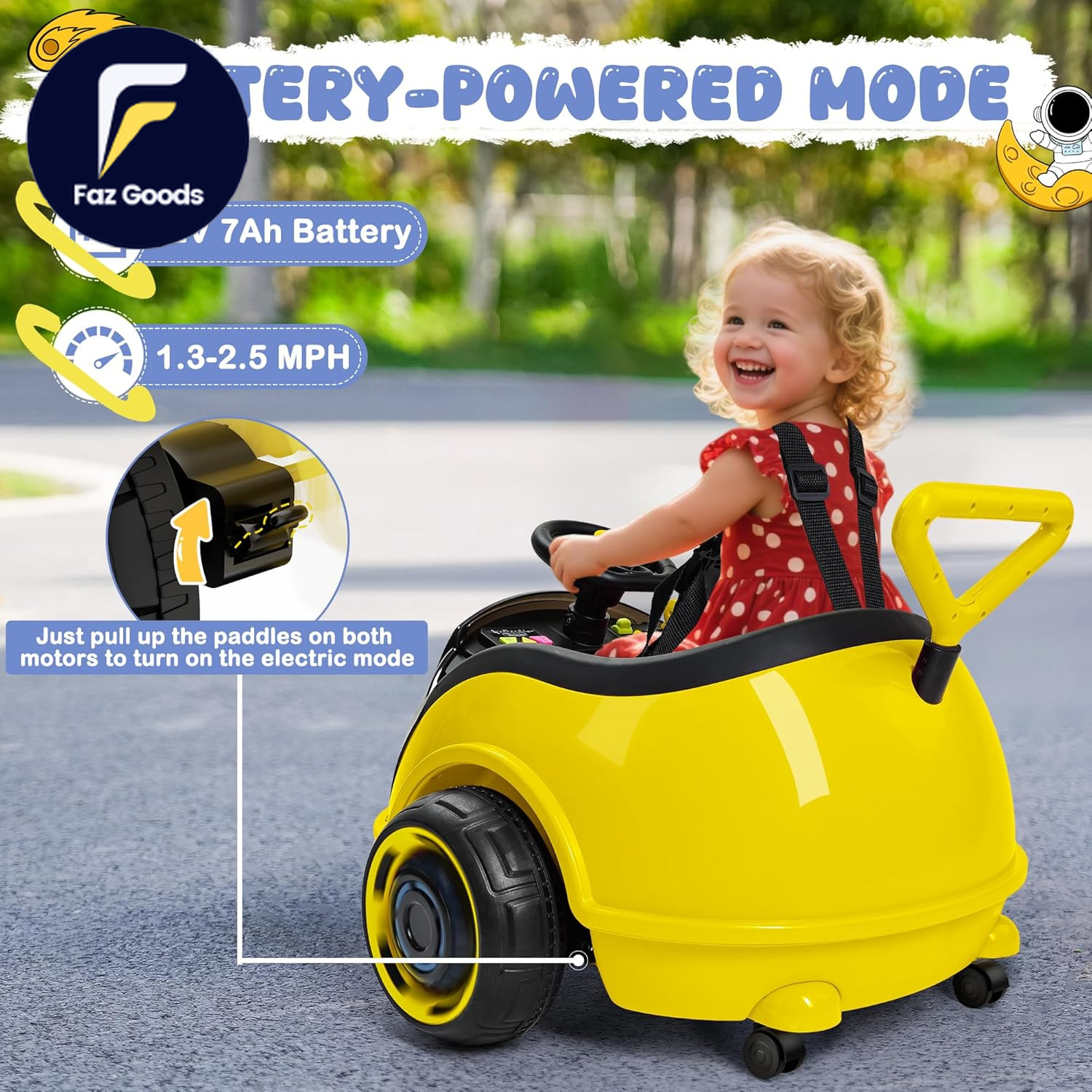 3-In-1 Electric Push Ride on Car 12V Kids Ride on Toy W/Remote Control, 360° Spi