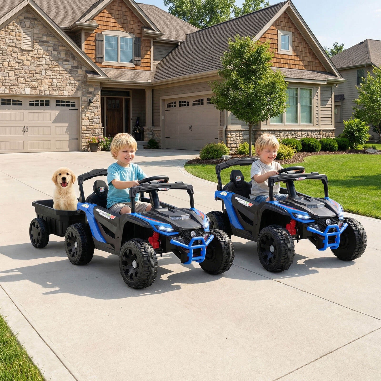 12V Kids Ride On UTV w/Detachable Trailer, Remote Control, 3 Speeds, LED Lights