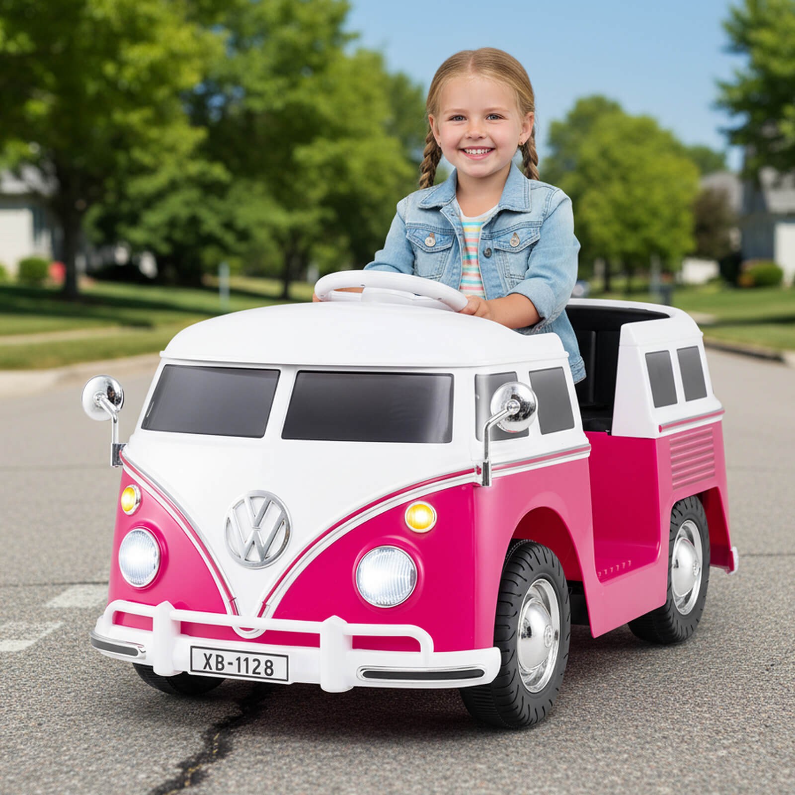 Licensed Volkswagen Ride-on Bus w/ Cup Holder, LED Headlights, Music & Horn