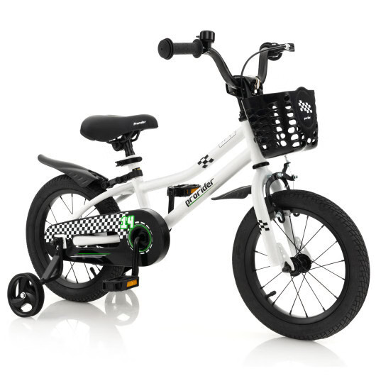 14 Inch Kids Bike with 2 Training Wheels for 3-5 Years Old-Black & White – Color