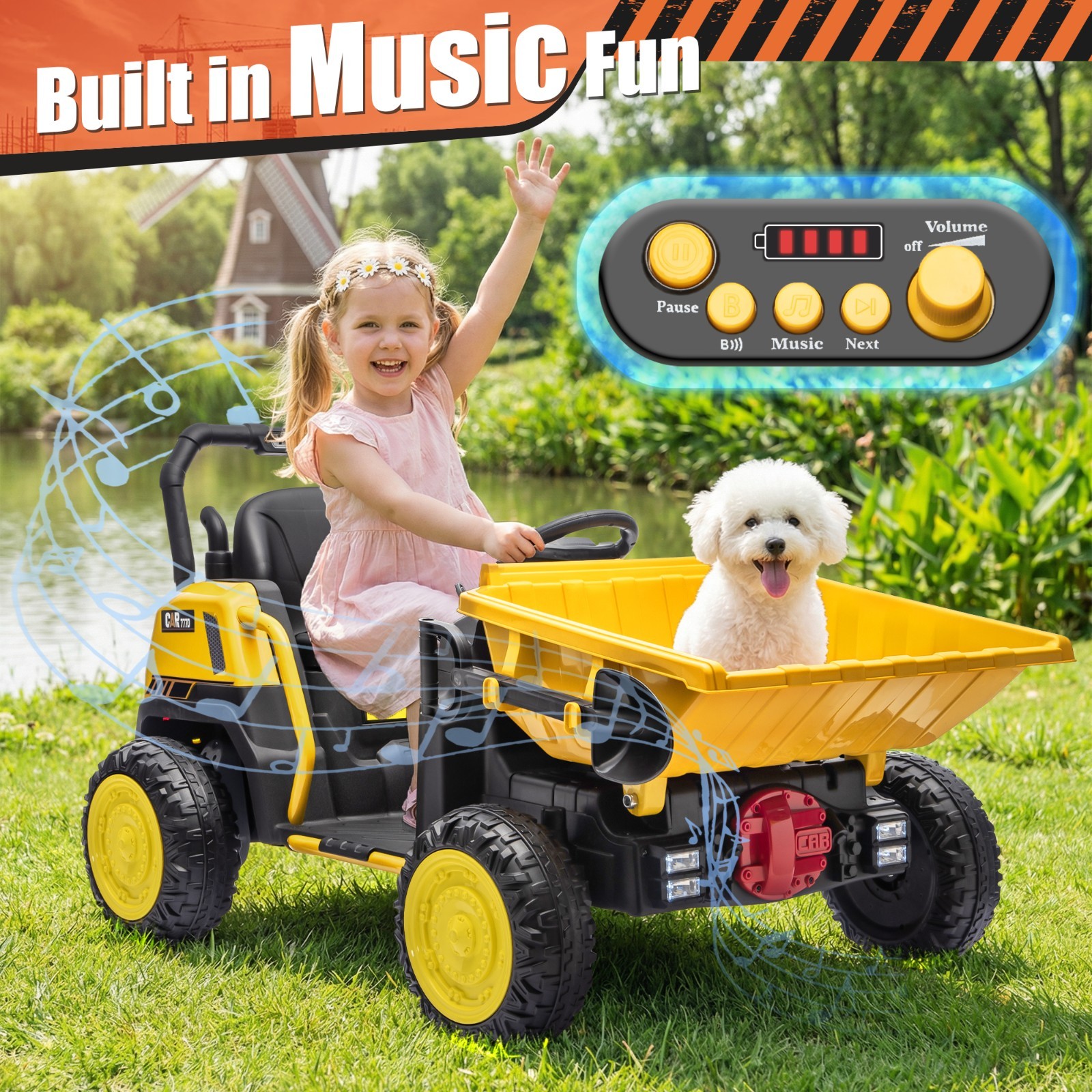 24V Kids Ride On Dump Truck, Remote Control, Metal Frame, Dump Bed & Shovel