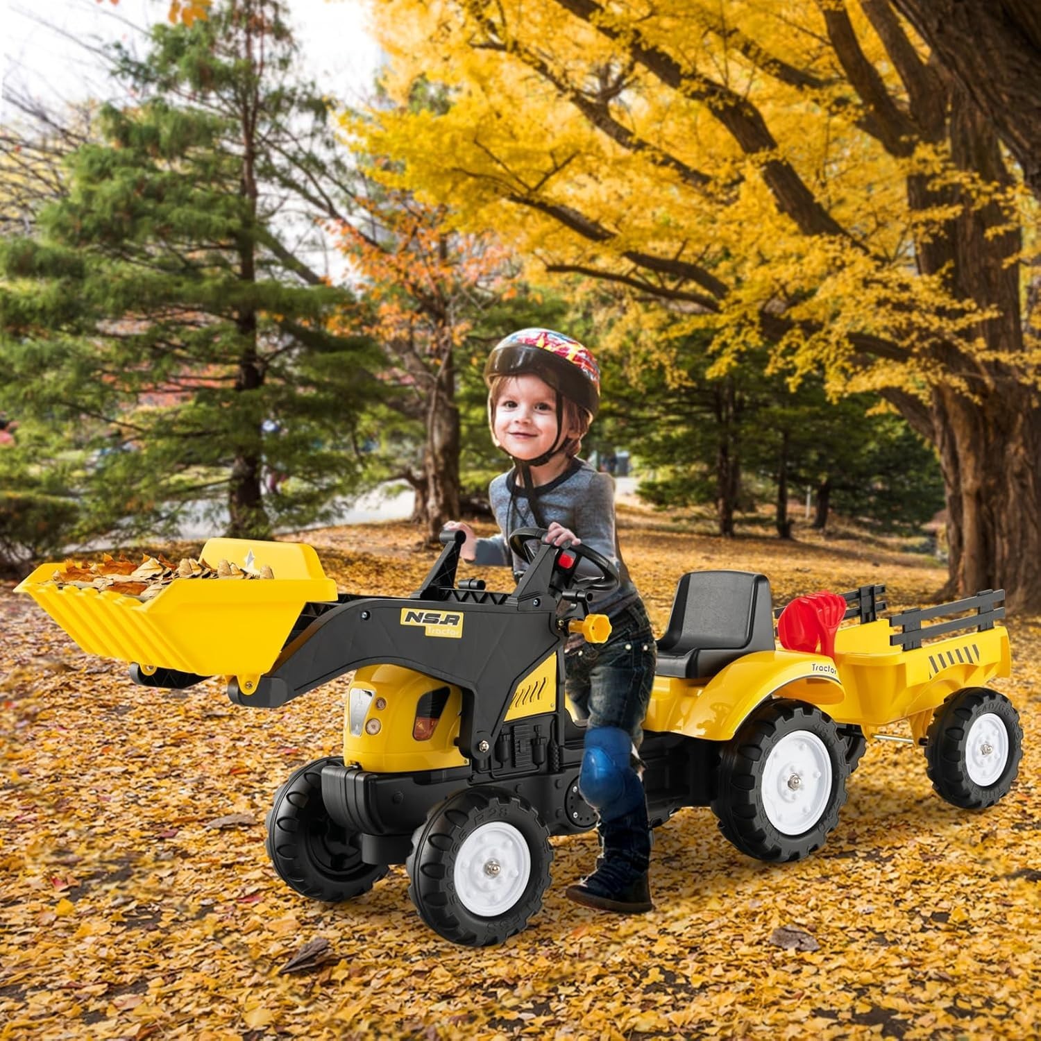 Kids Ride on Excavator, Pedal Digger Car Bulldozer with Manual Control Bucket, D