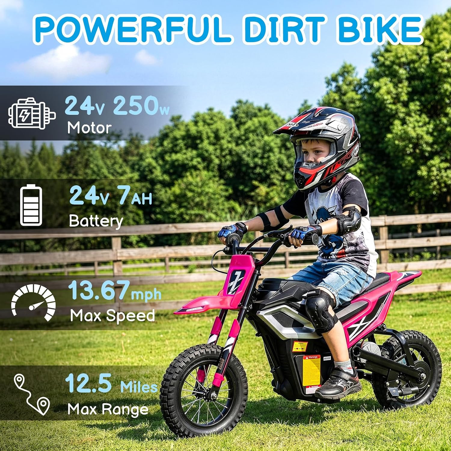 24V Kids Electric Dirt Bike, up to 14 Mph Electric Motorcycle Mini Bike, W/ 2.75