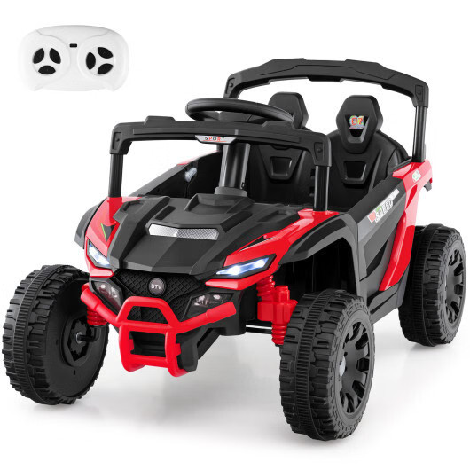 12V Kids Ride On Car UTV Electric Vehicle with LED Lights Music and Horn-Black