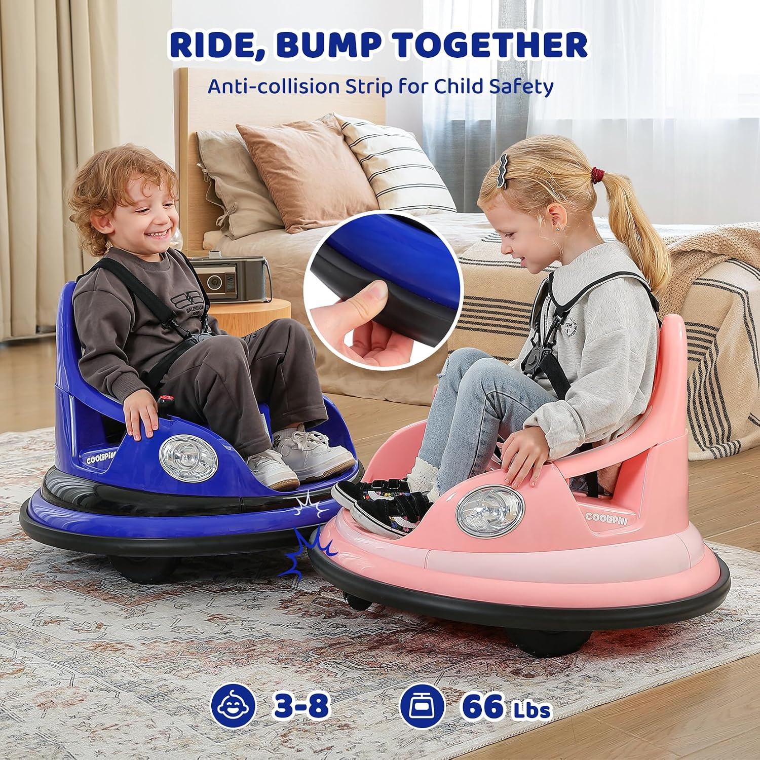 Bumper Car, 1.9MPH Max, 12V Electric Car for Kids W/Parent Remote, Bluetooth Rid