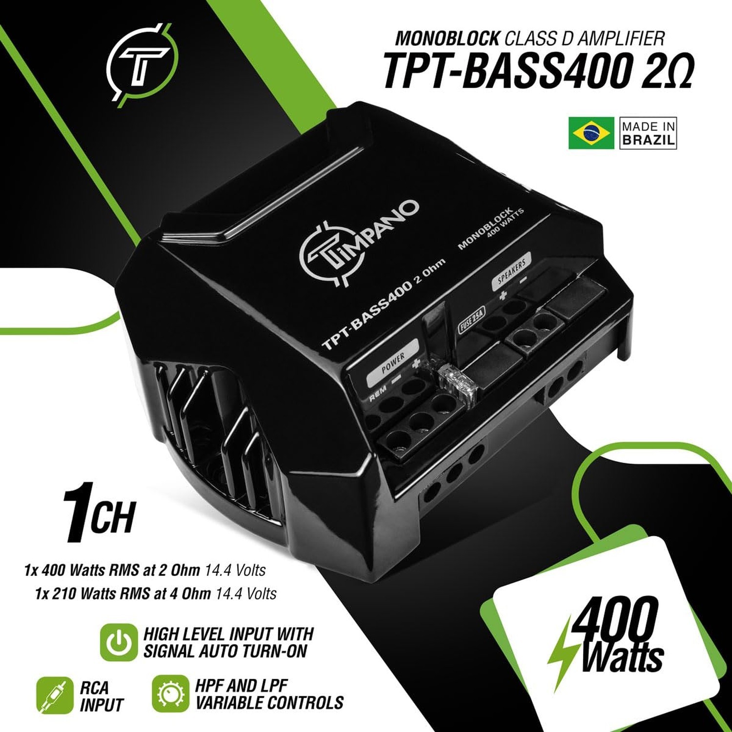 Timpano 400 Watts Mono Subwoofer Car Audio Amplifier TPT-BASS400 2 Ohm – 1