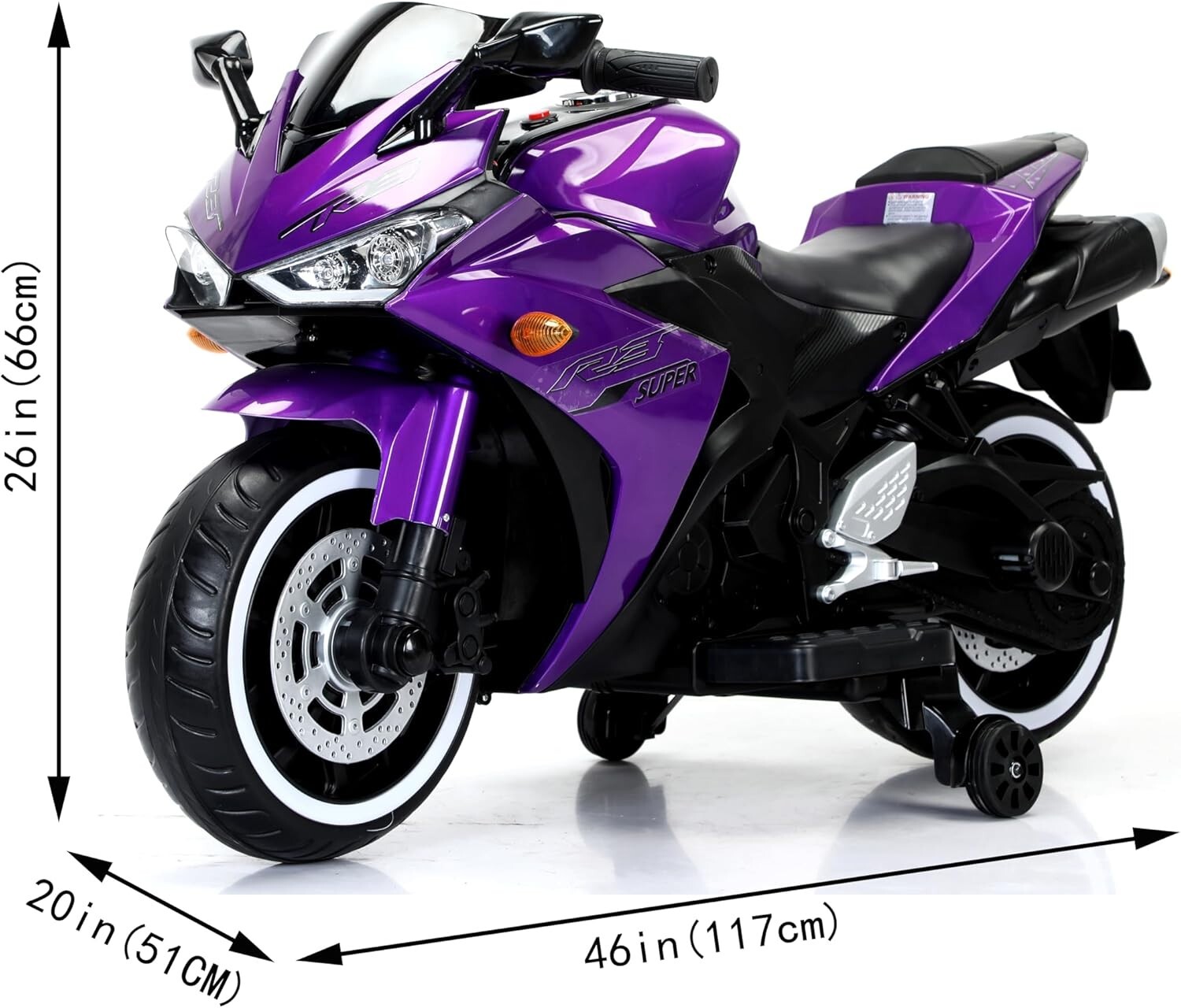 Kids Electric Motorcycle with Trainning Wheels for 3-8 Years Boys Girls,Purple