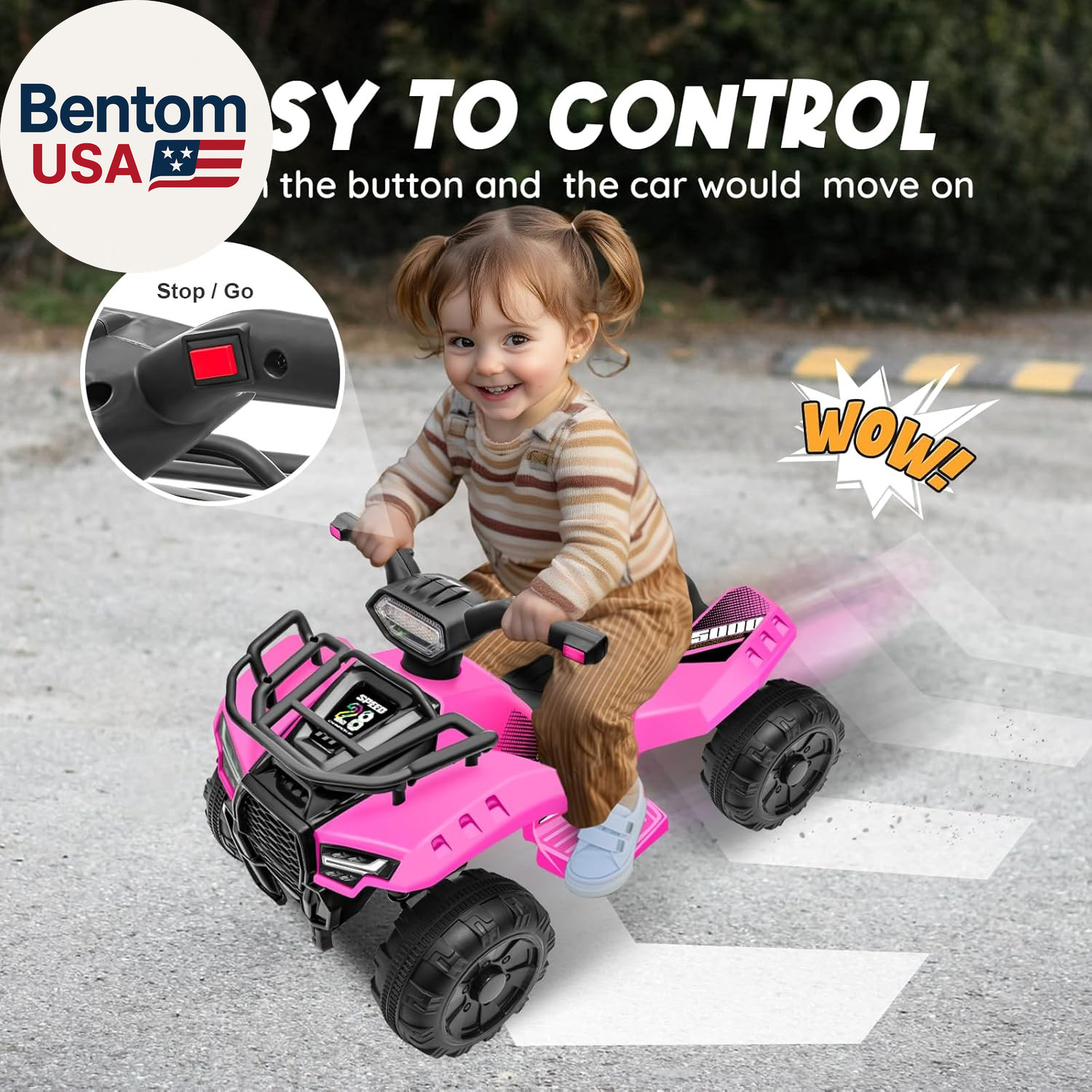 6V ATV for Kids, 4 Wheeler for Toddlers with Music, Horn, Lights, 1.2Mph Max Spe