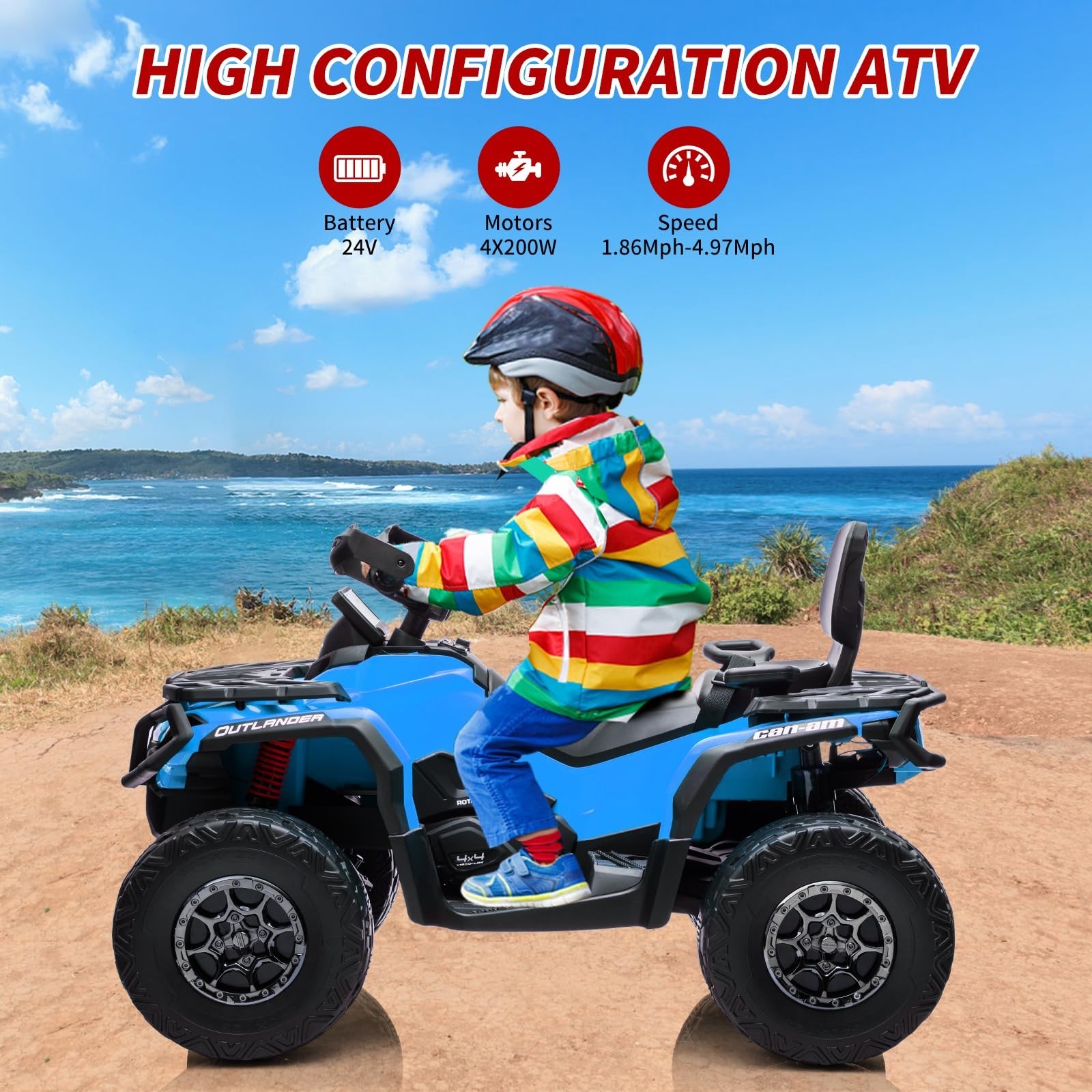 24V Kids Ride On Car Electric ATV Toy Car 2 Seaters LED Light For Christmas Gift