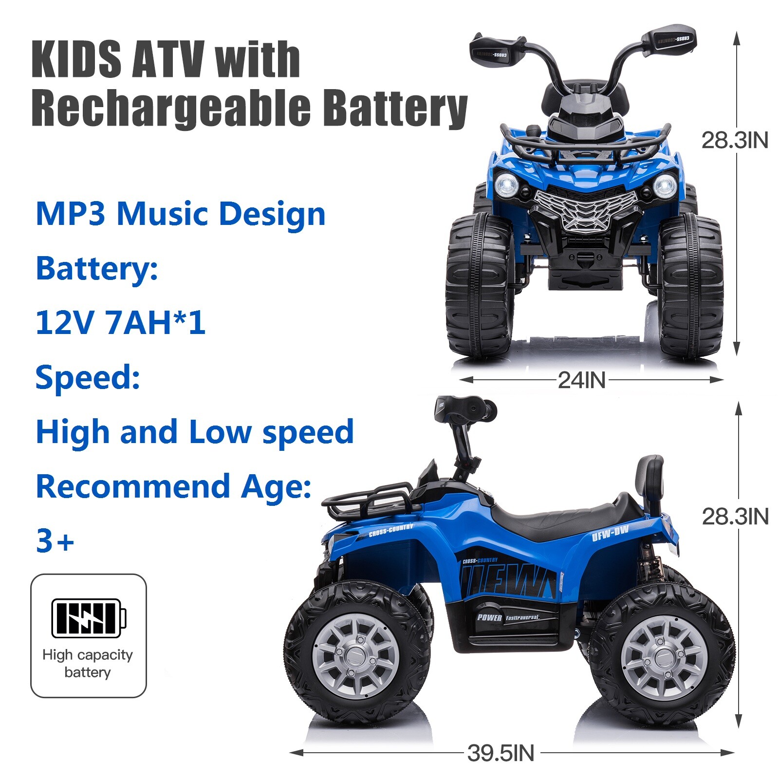 12V Kids Ride On ATV Car Electric Quad Battery Powered Truck 3-9 Years 4-Wheeler
