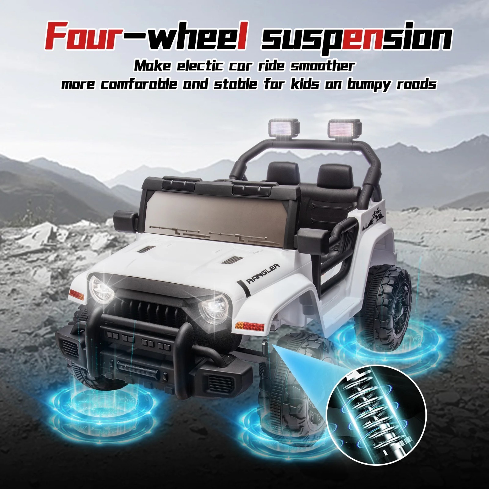 12V Ride On Toys UTV Electric Car for Kids w/Remote, LED,Battery Powered,White