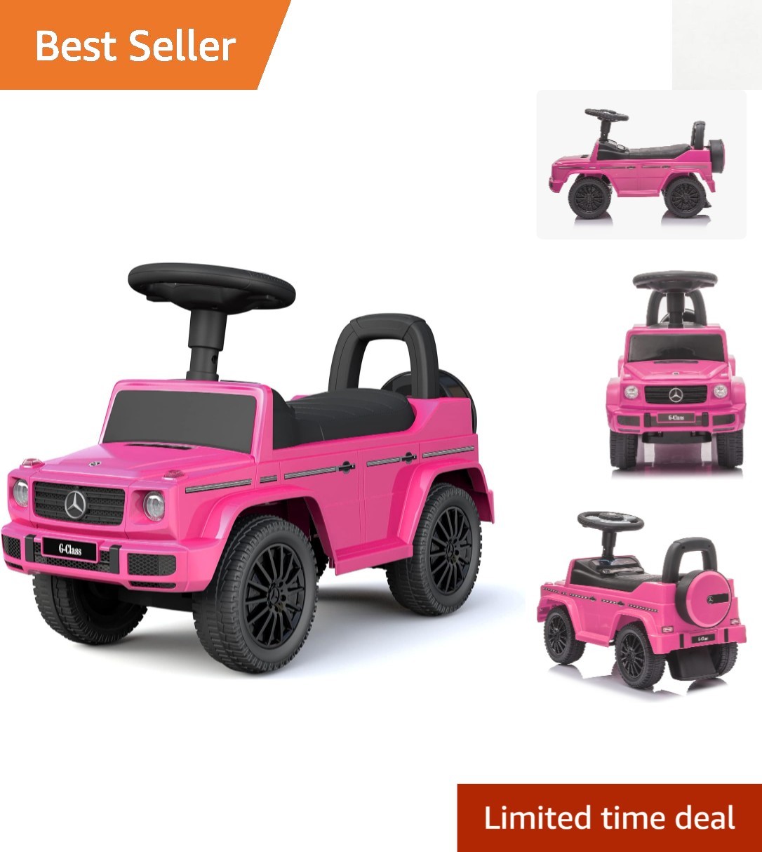 Luxurious 3-in-1 Pink Mercedes G-Wagon Push Car: Safe Ride for Toddlers