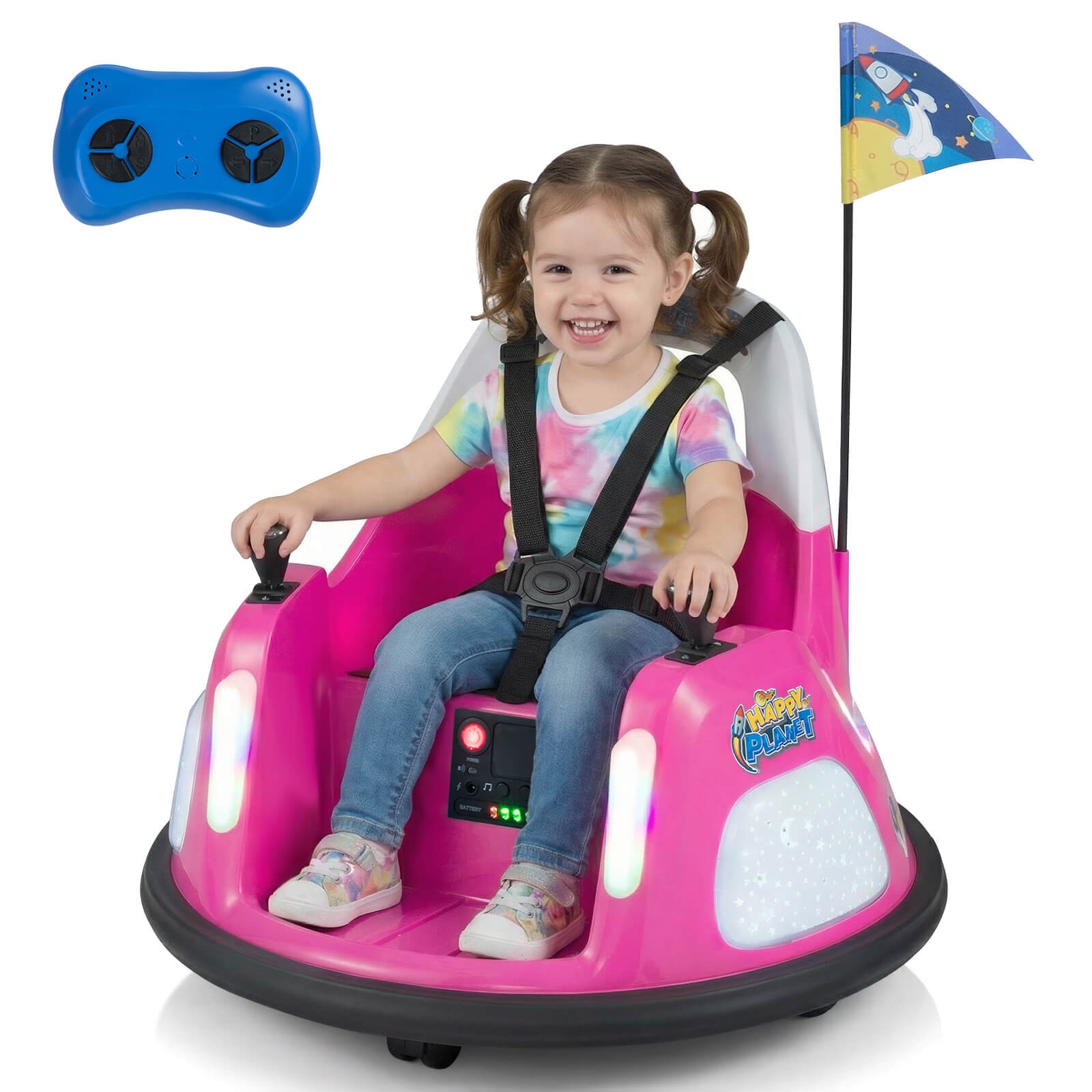 12V Kids Bumper Car,360° Spin & Remote.Battery-Powered,for 1.5-6 ages.Pink