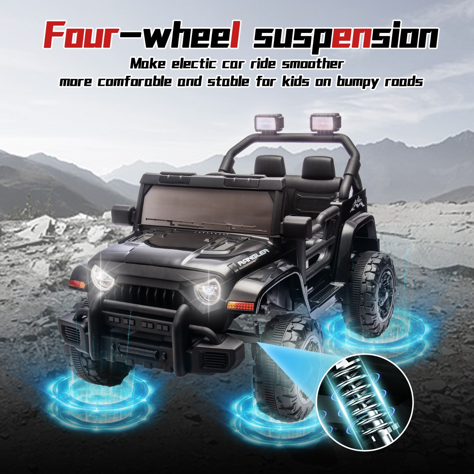 12V Ride On Toys Electric Car for Kids w/Remote, LED,Battery Powered Truck,Black