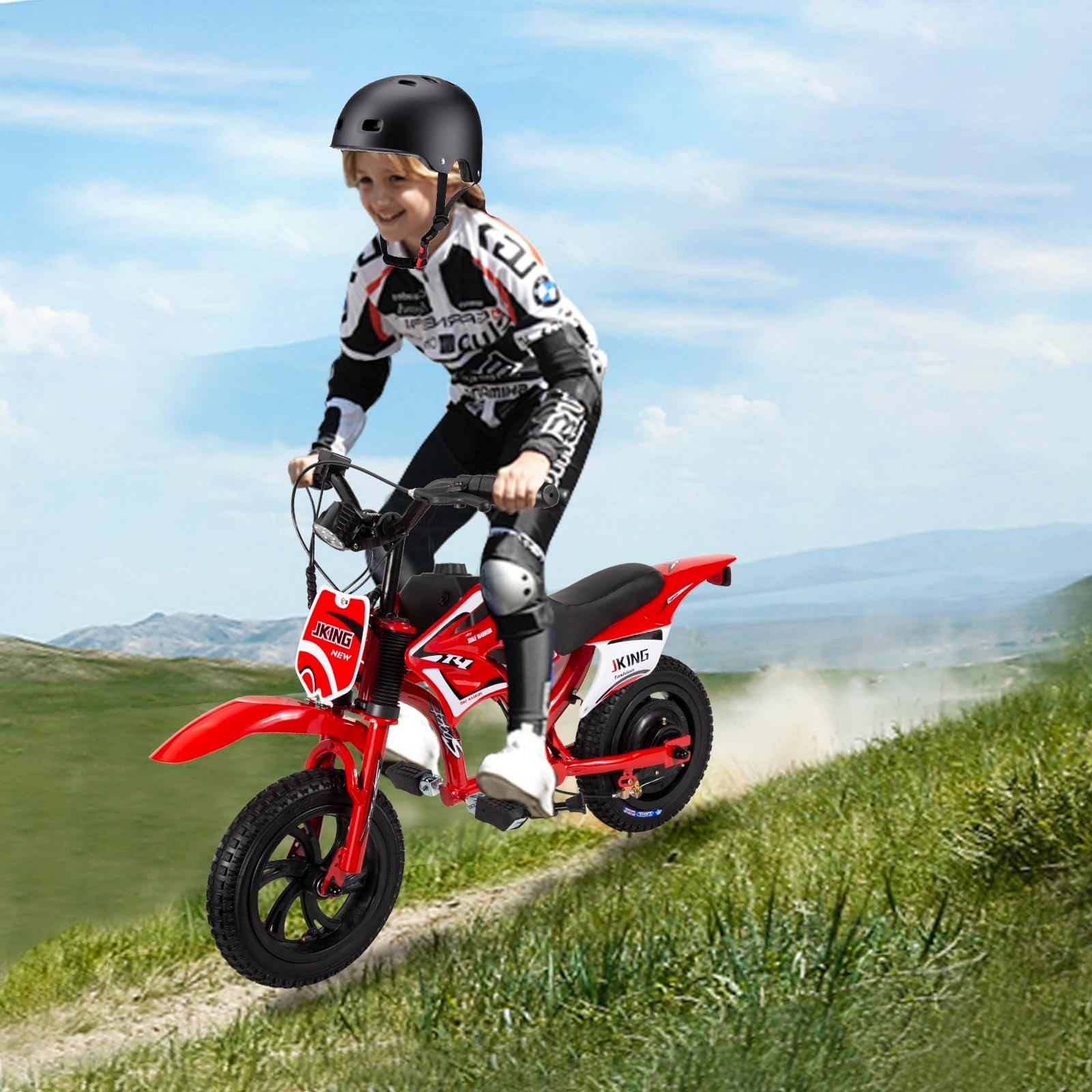 200W Kids Electric Motorcycle with Twist-Grip Throttle, 12″ Spring Suspension
