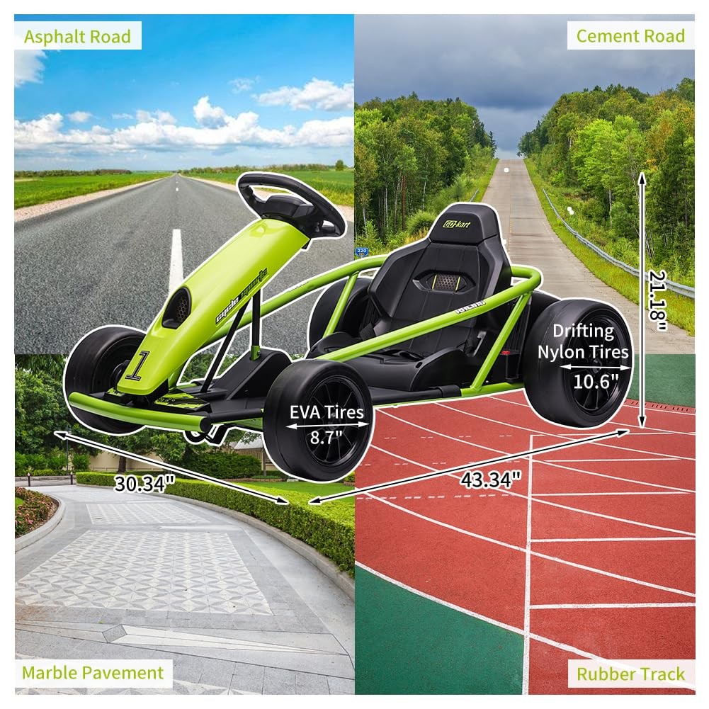 24V Ride on Go Kart for Kids 8MPH High Speed Drifting Circling Car 300W*2 Motors